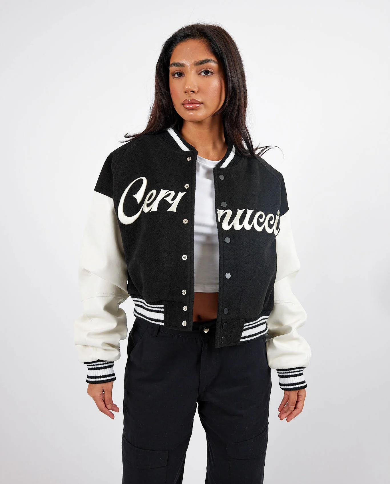 Cernucci Womens Varsity Bomber Jacket - Black - Image 4