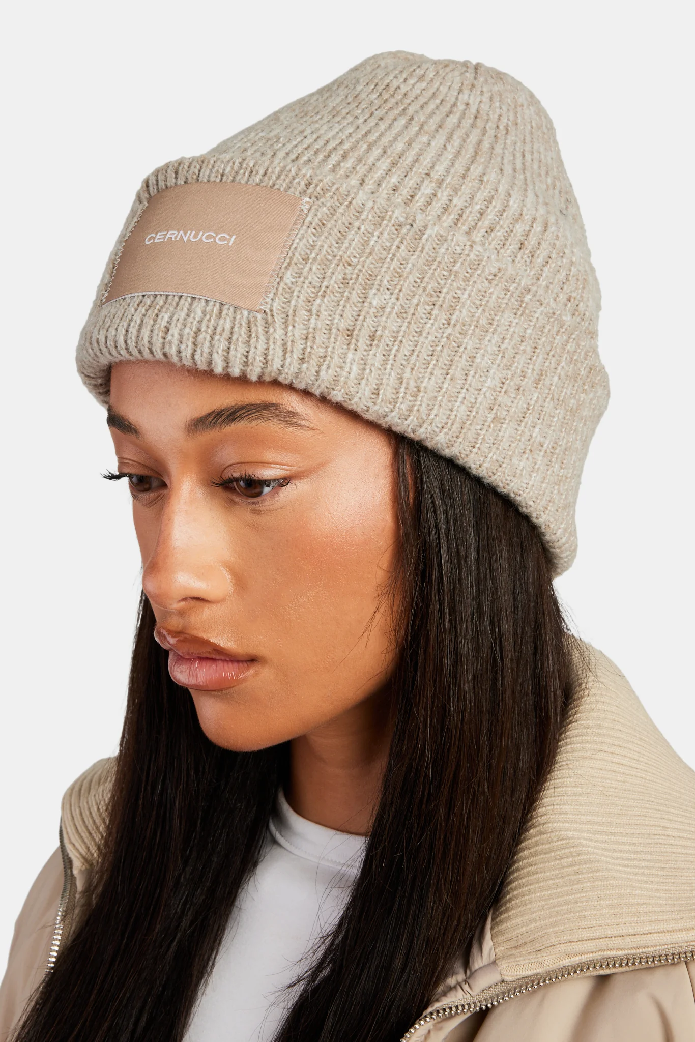 Cernucci Woven Label Beanie - Beige - Image 2