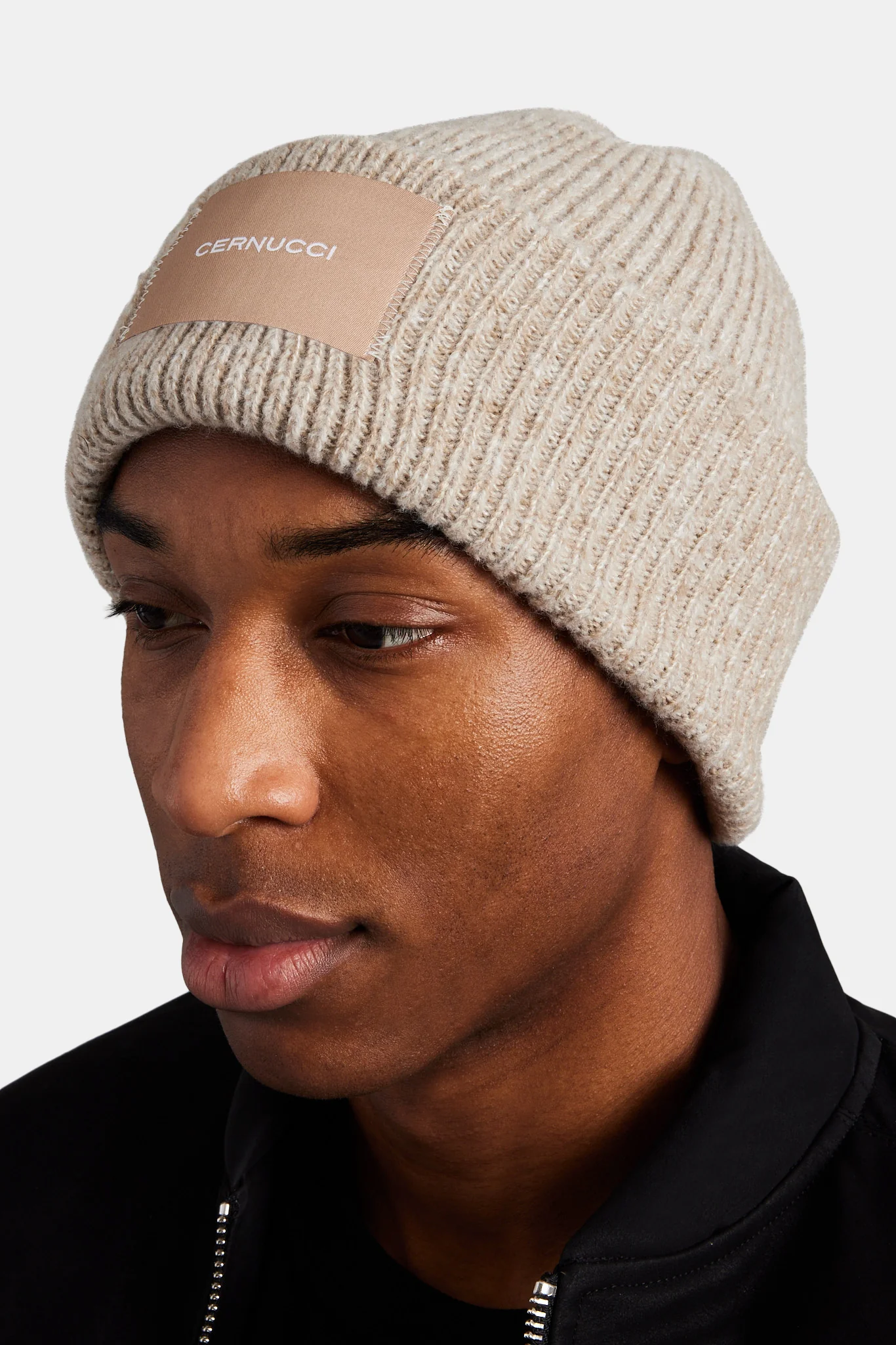 Cernucci Woven Label Beanie - Beige - Image 4