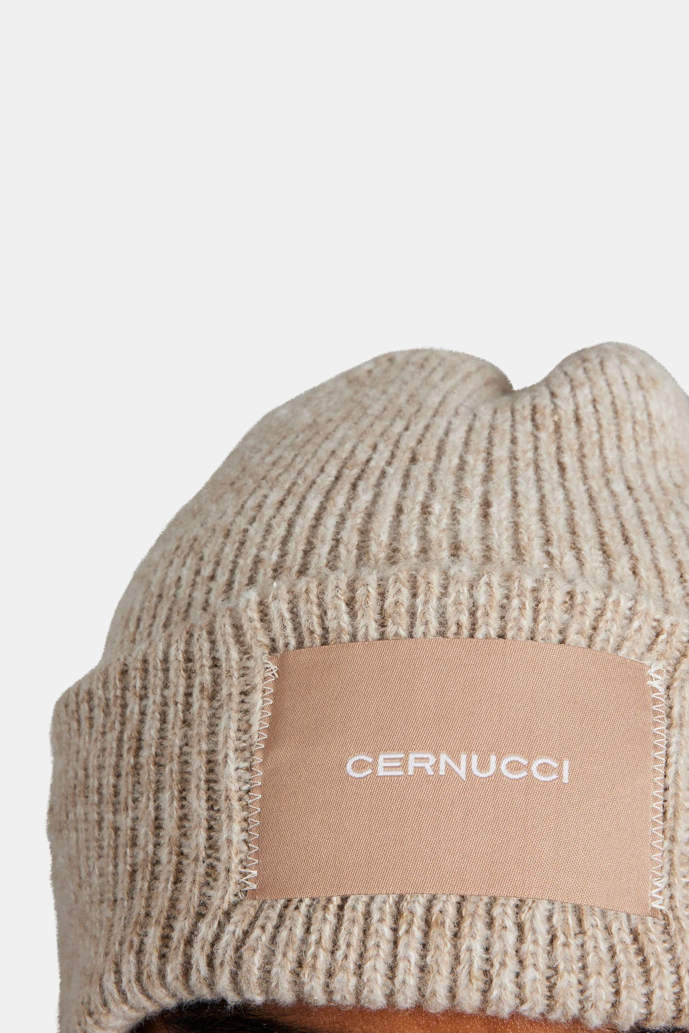 Cernucci Woven Label Beanie - Beige - Image 5