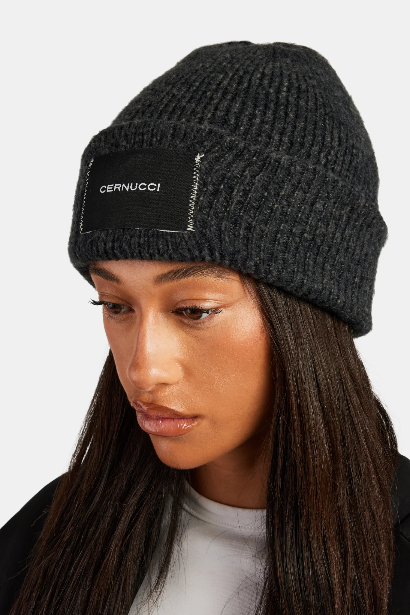 Cernucci Woven Label Beanie - Black - Image 4