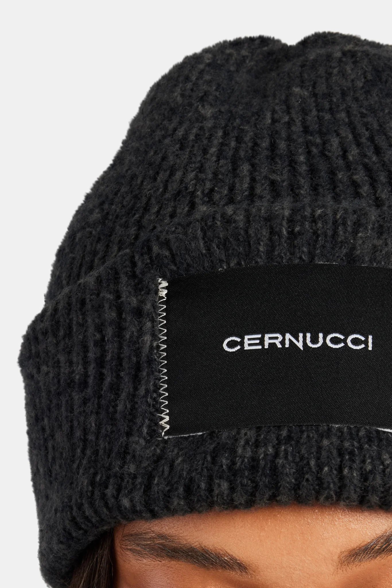 Cernucci Woven Label Beanie - Black - Image 5