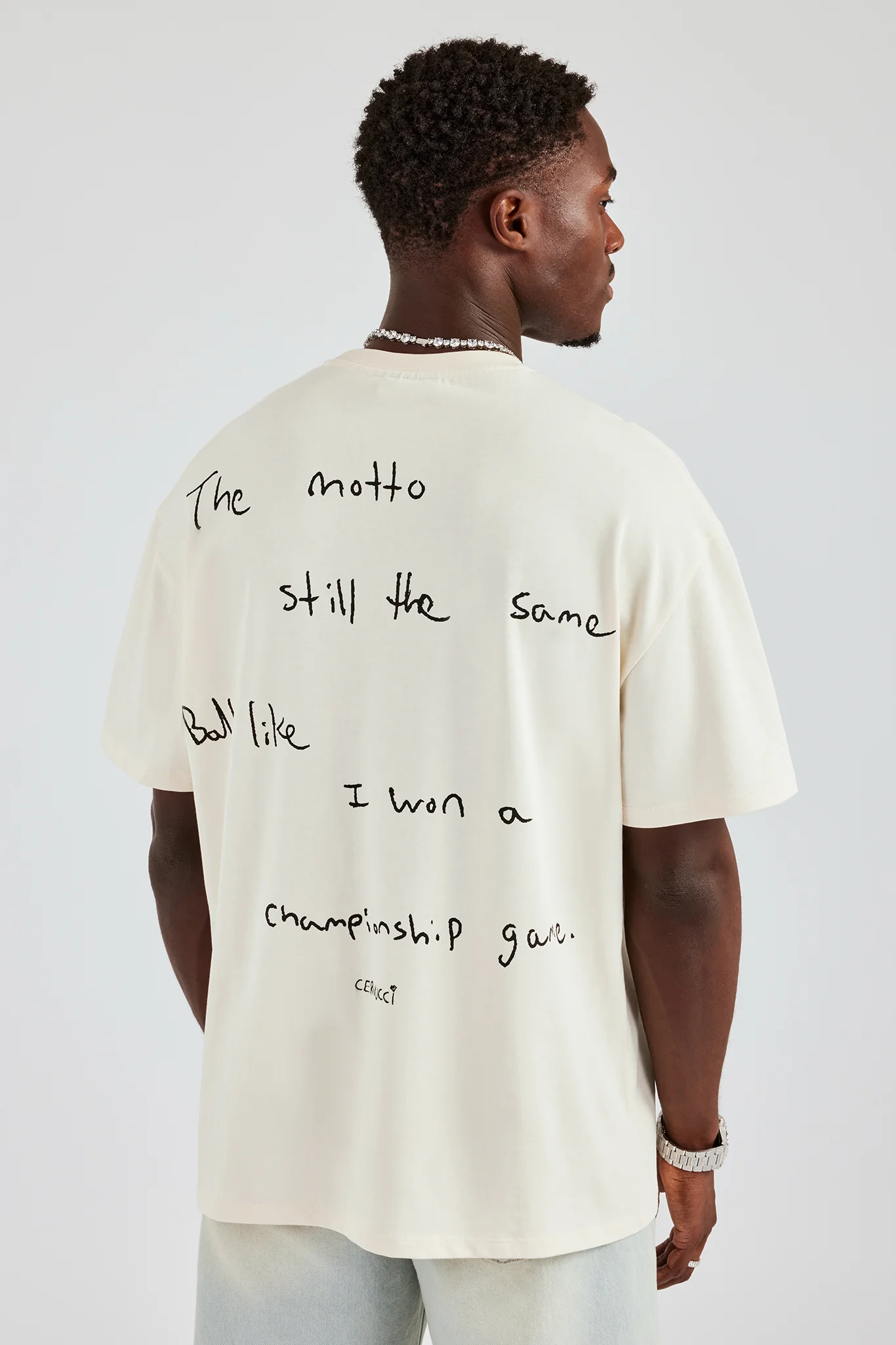 Championship Back Quote Oversized T-Shirt - Off White - Image 4