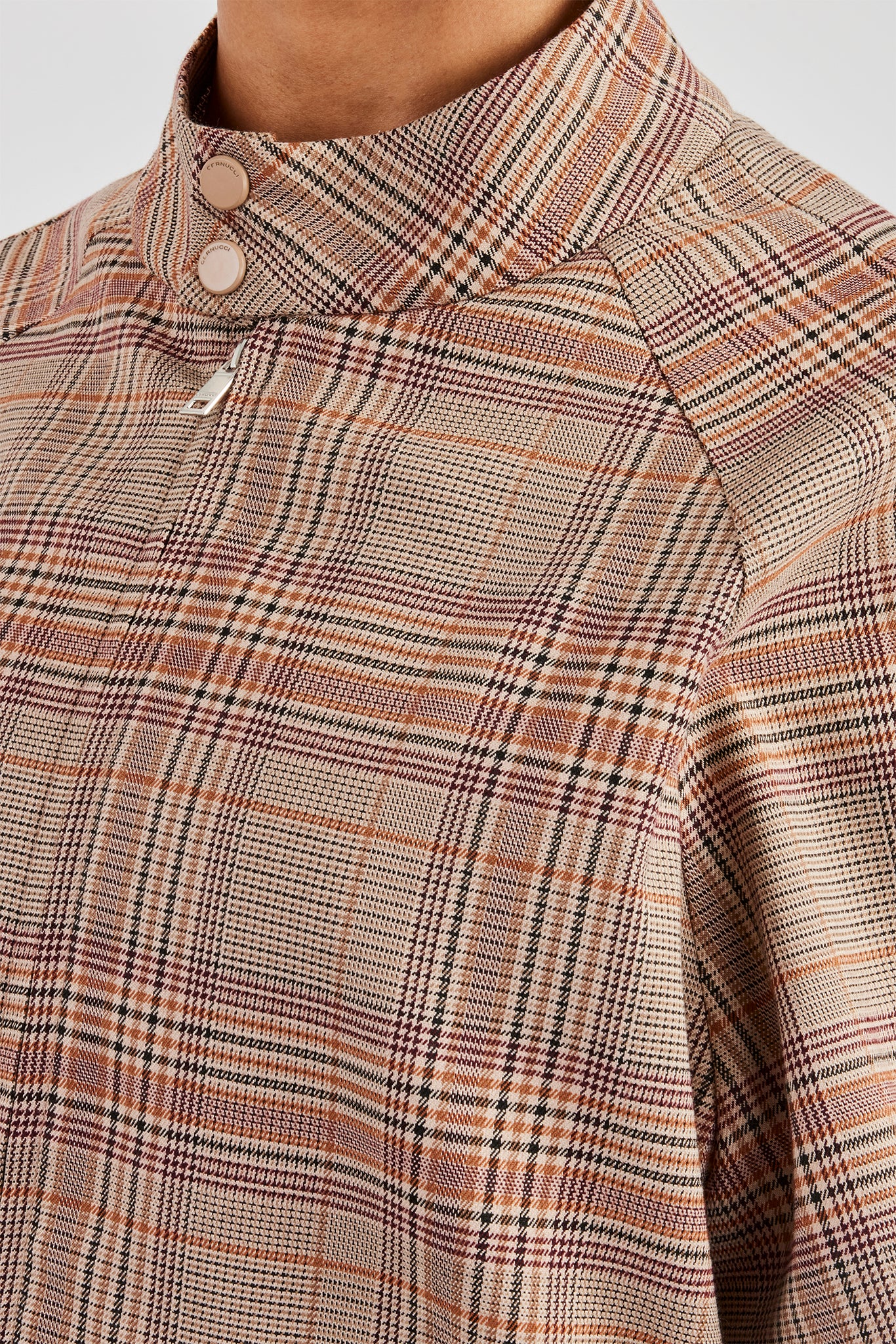Check Collarless Jacket - Brown - Image 4