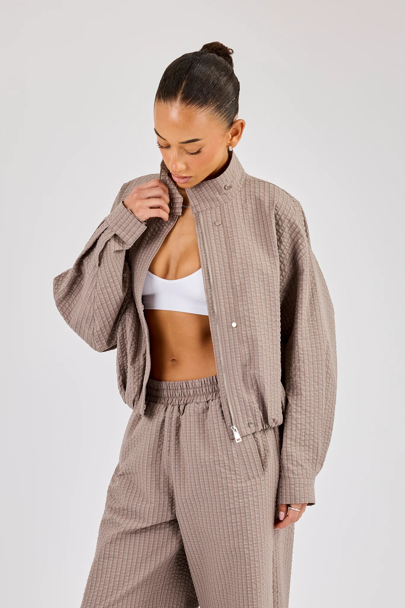 Check Nylon Jacket - Beige - Image 2