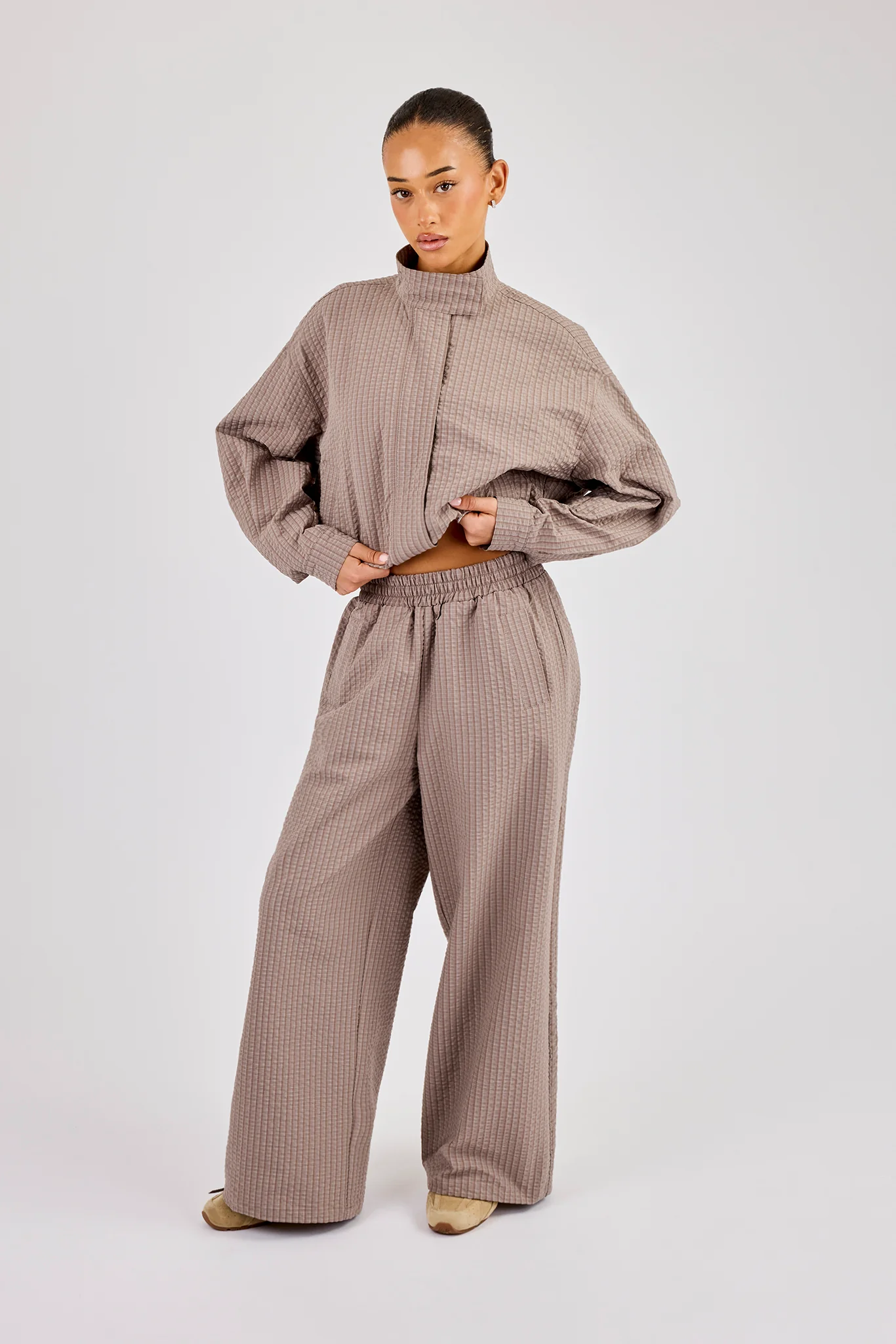 Check Nylon Jacket & Jogger - Beige - Image 2