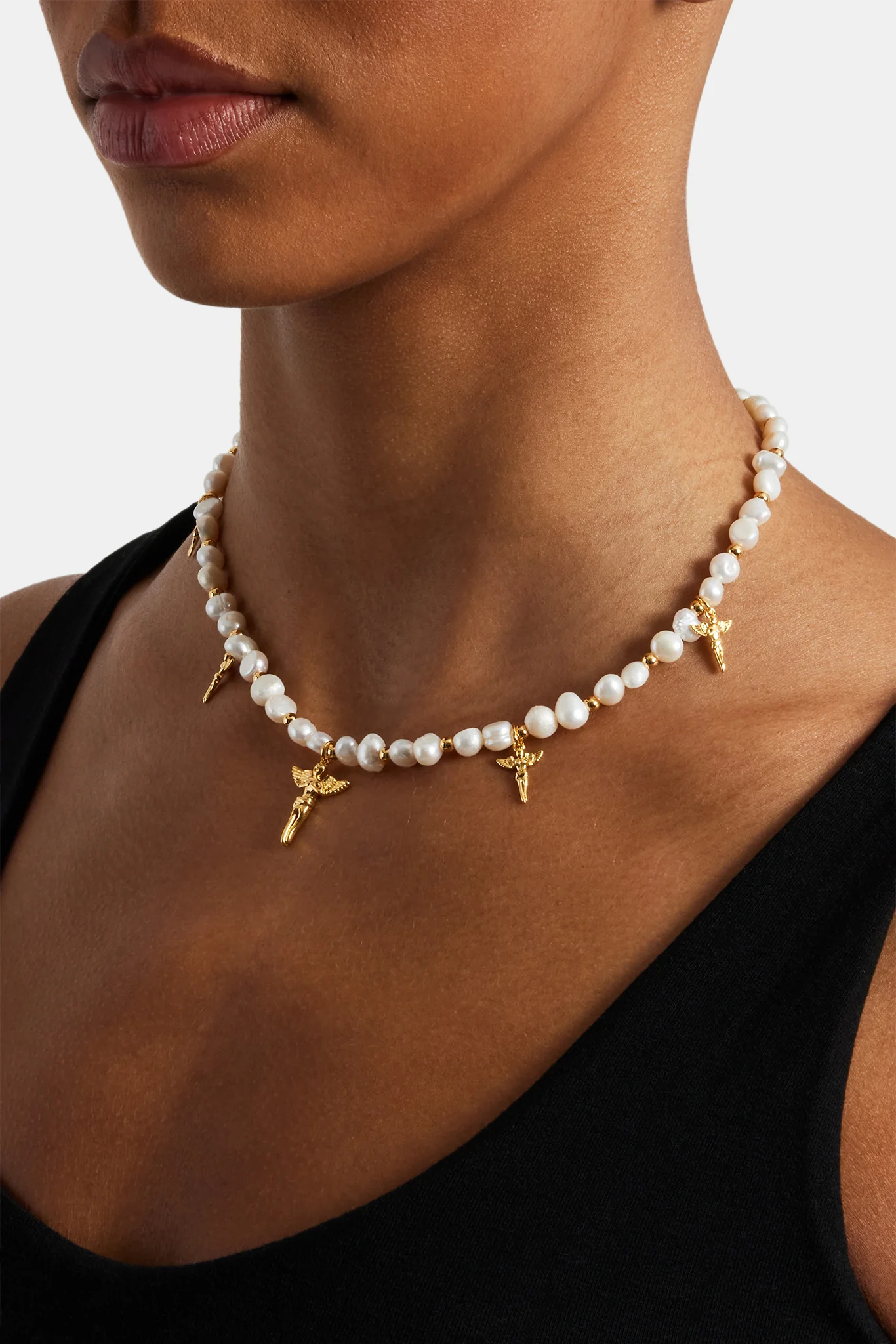 Cherub Motif Freshwater Pearl Necklace - 6mm - Image 3