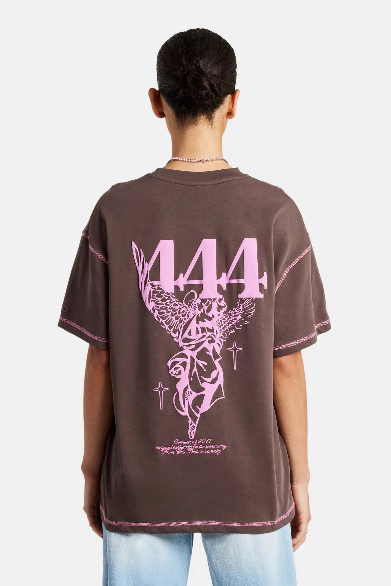 Cherub Oversized Print T-Shirt - Chocolate - Image 3