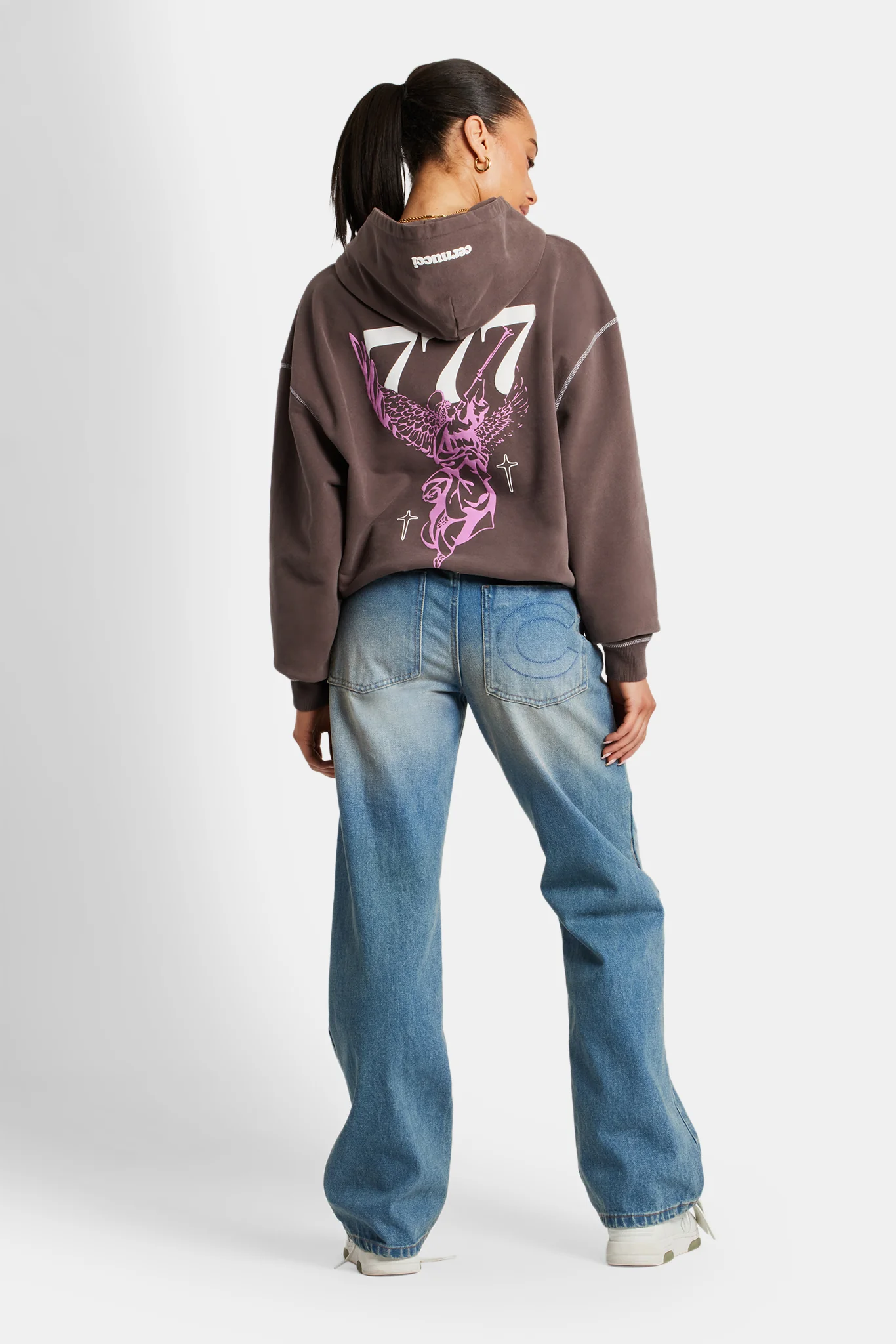 Cherub Print Hoodie - Chocolate - Image 3