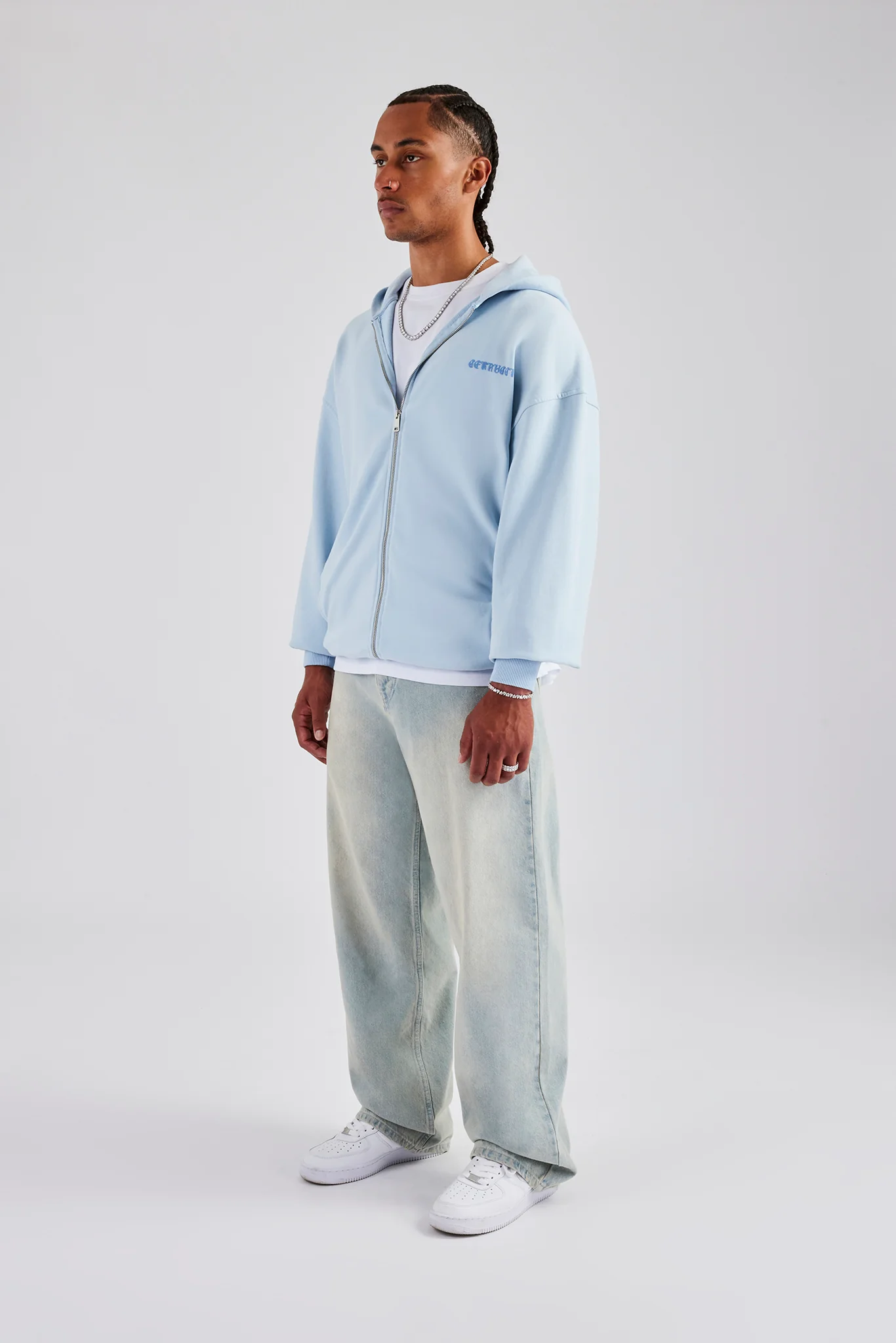 Cherub Text Zip Hoodie - Light Blue - Image 4
