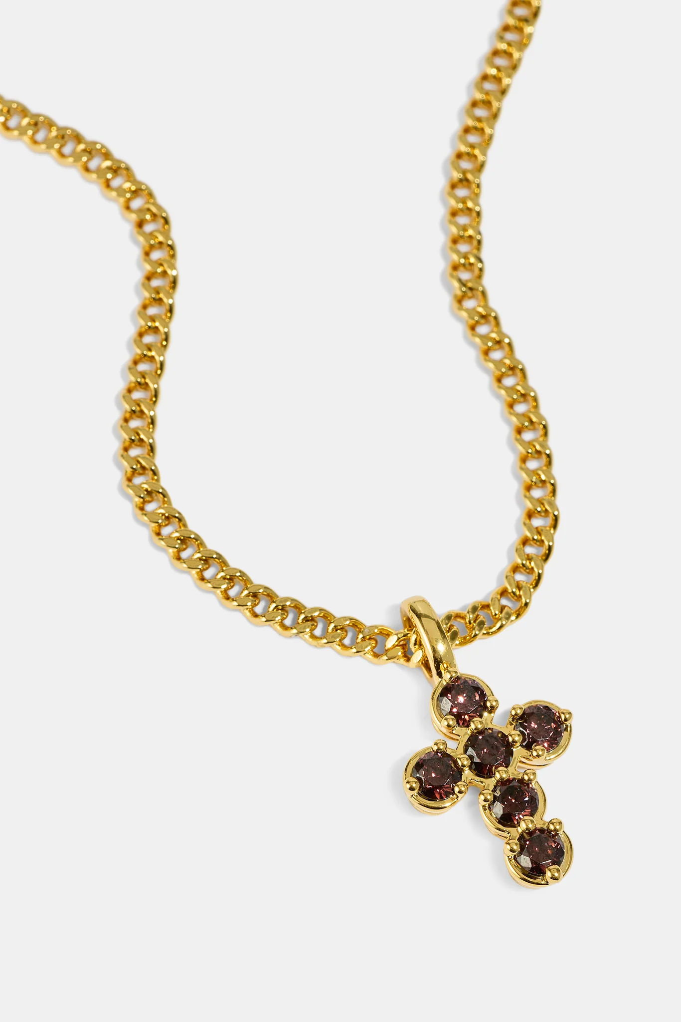 Chocolate CZ Stone Cross Necklace - 2.5mm - Gold - Image 3