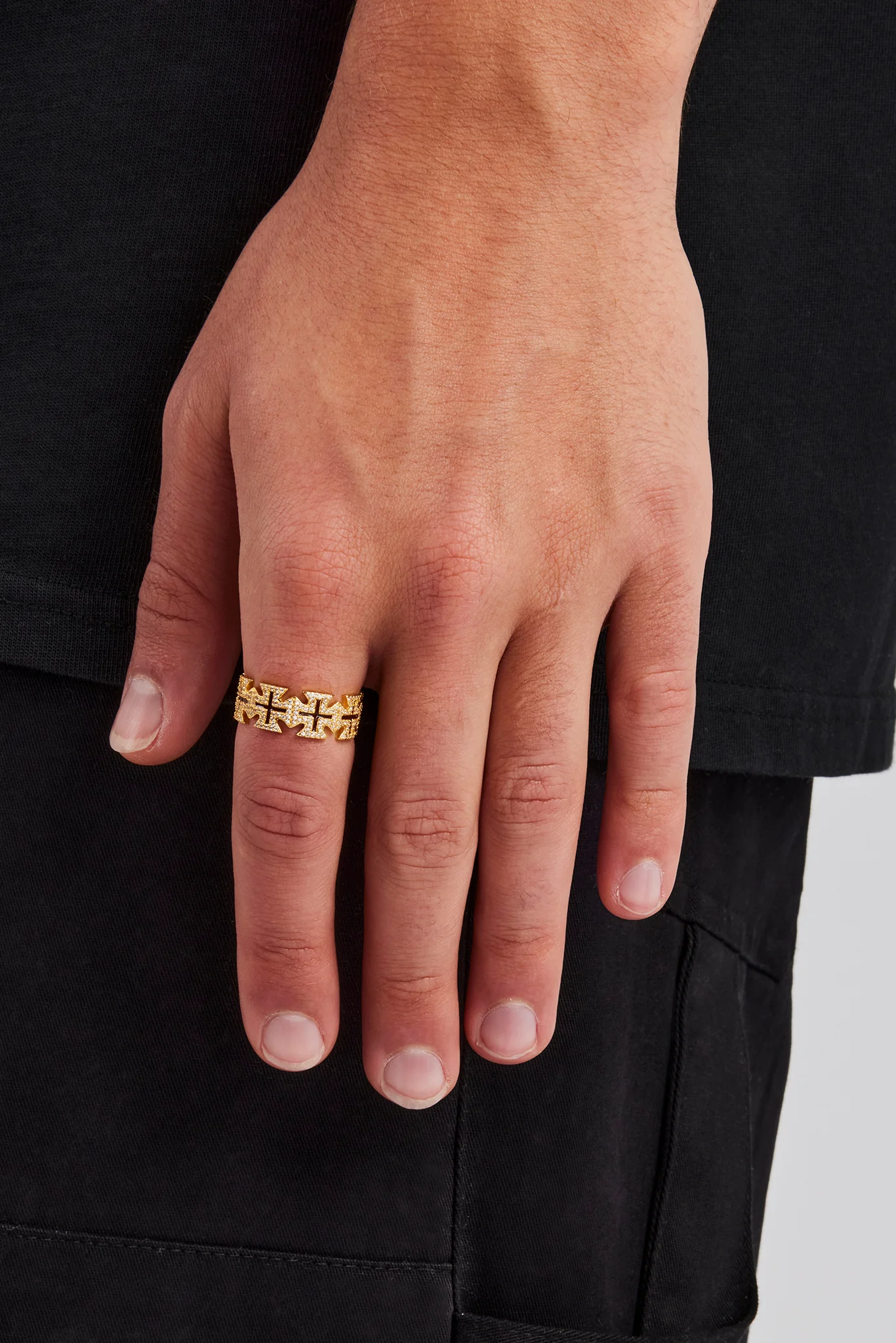 Chocolate Enamel Cross Motif Ring - 8mm - Image 2
