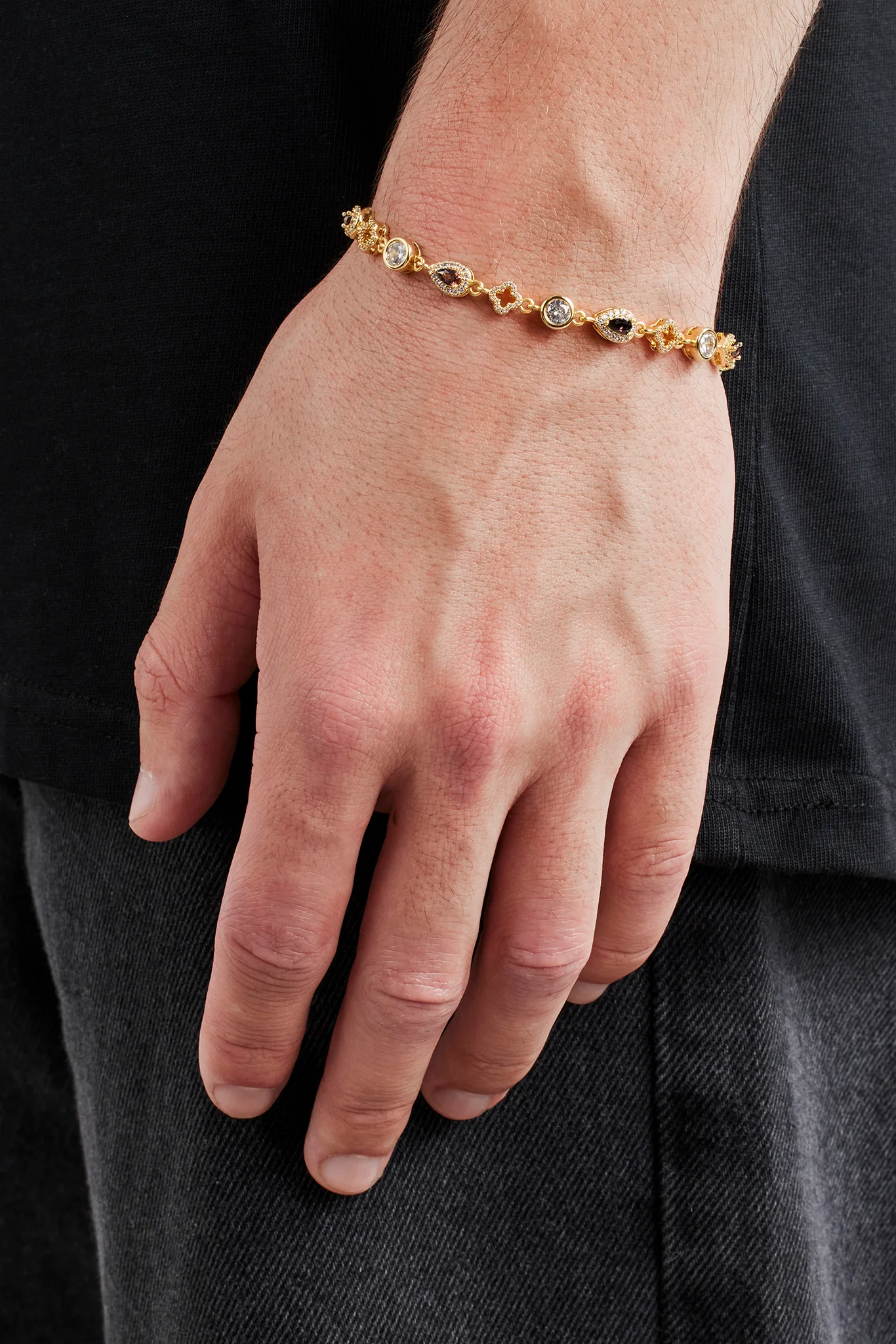 Chocolate Motif & Gemstone Bracelet - 6mm - Gold - Image 2