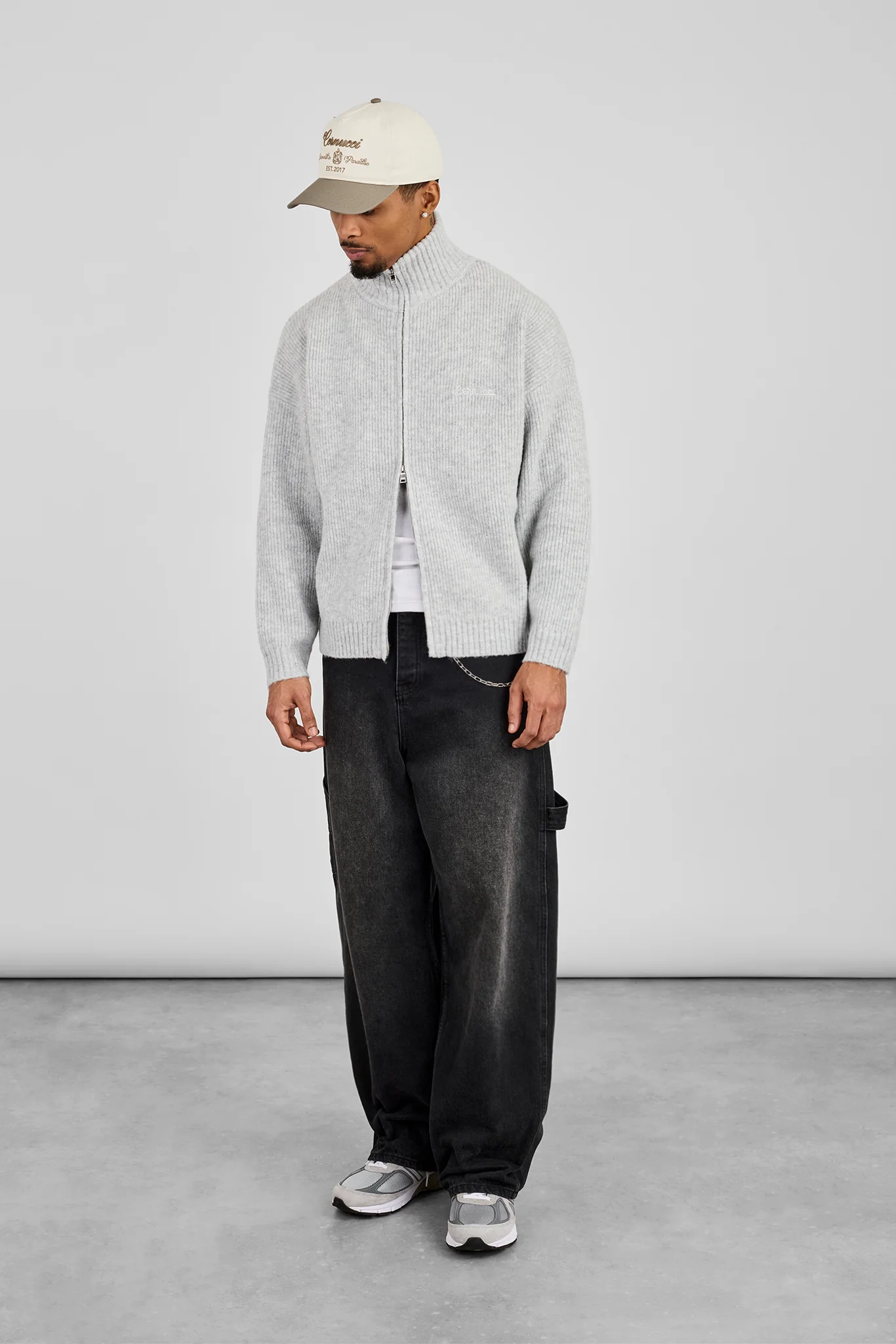 Knitted Funnel Neck Zip Through - Grey - Image 4