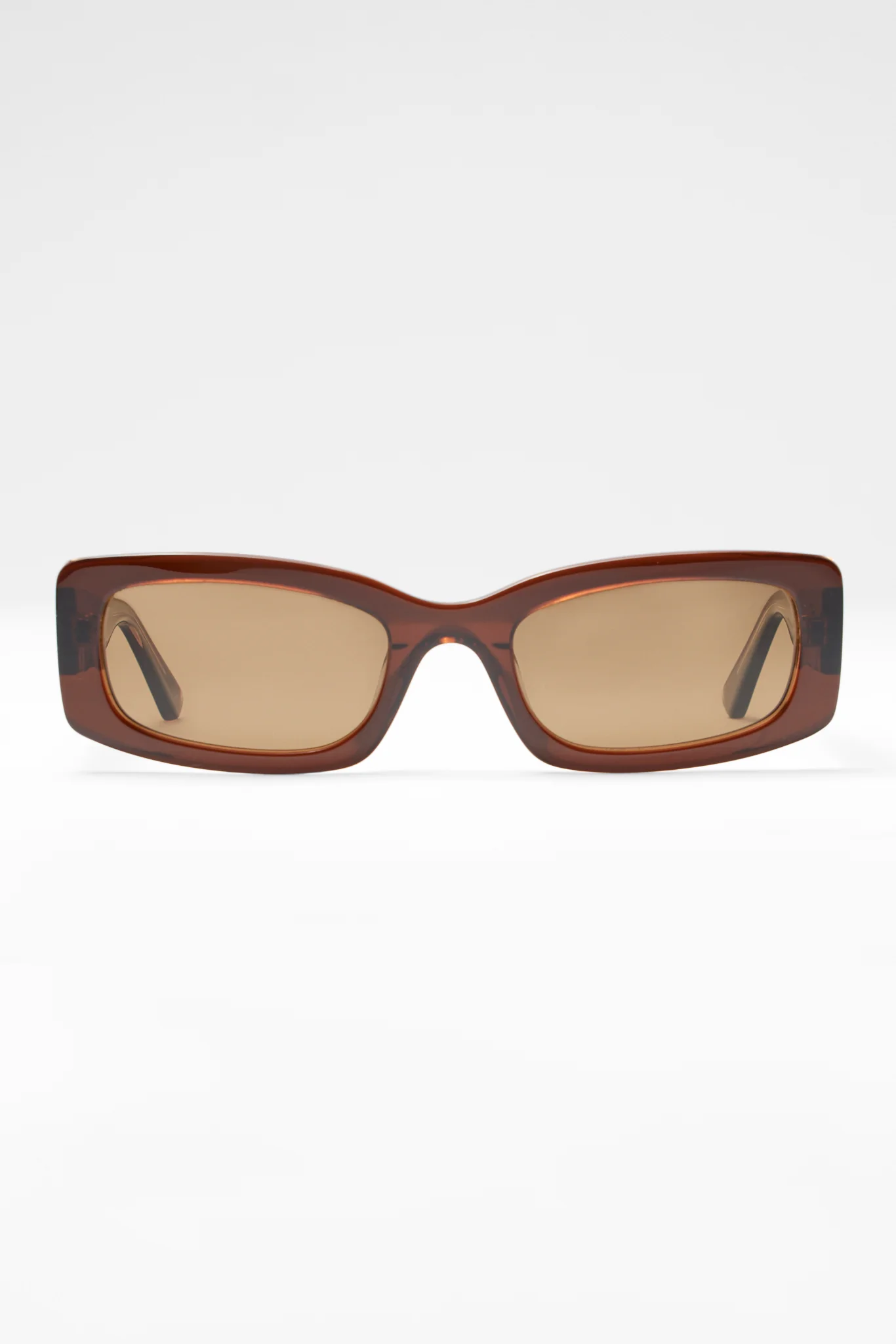 Chunky Narrow Square Acetate Frame Sunglasses - Brown - Image 3