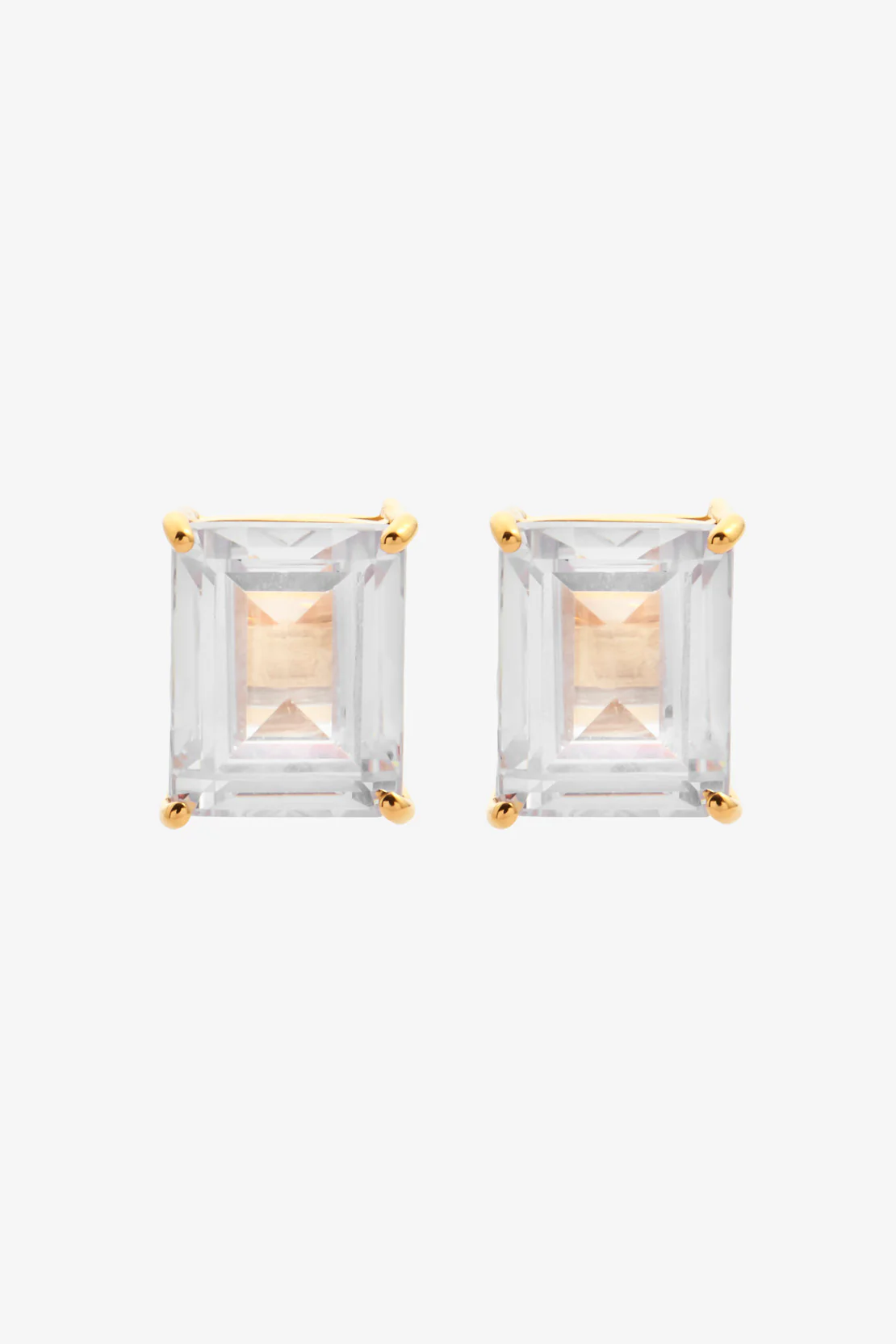 Clear Baguette Stud Earrings - Gold