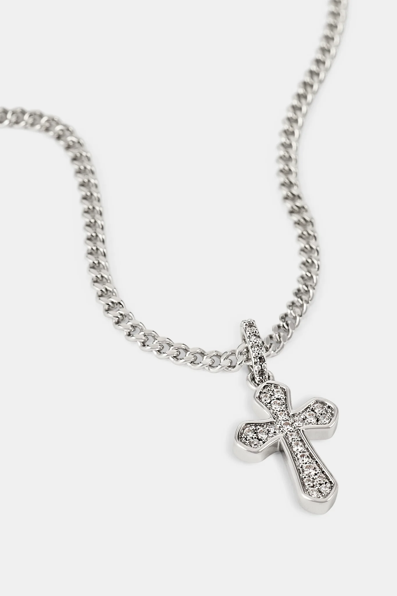 Clear CZ Cross Necklace - 15mm - White - Image 3