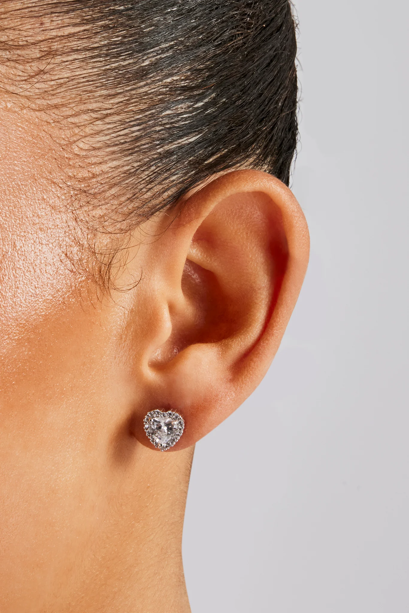 Clear CZ Heart Cluster Stud Earrings - 10mm - Image 2