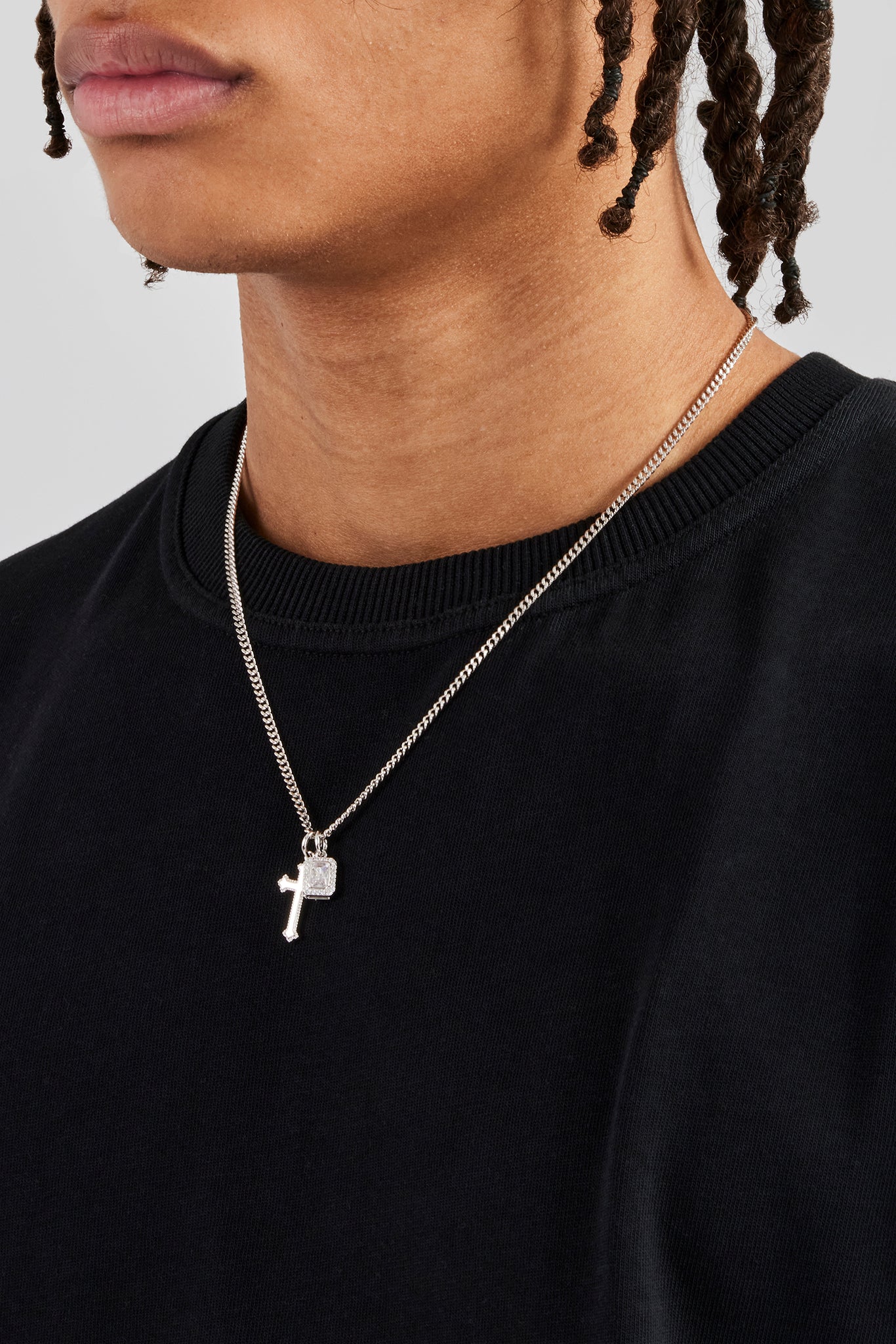Clear Mixed Gemstone & Cross Layered Necklace - 20mm - Image 4