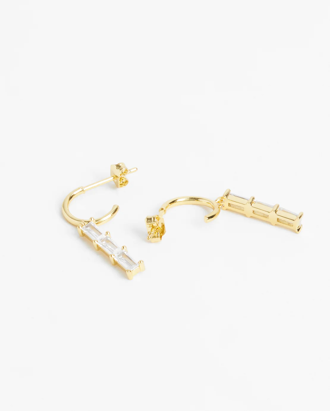 Clear Stone Baguette Drop Earrings - Gold