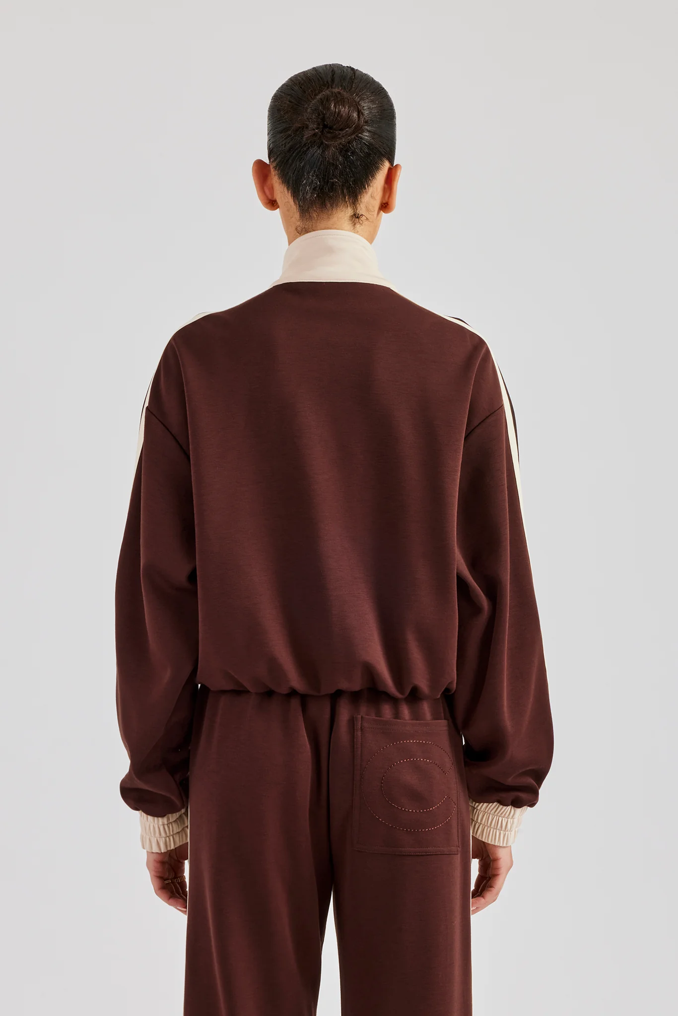 Colour Block Track Jacket - Chocolate - Image 3