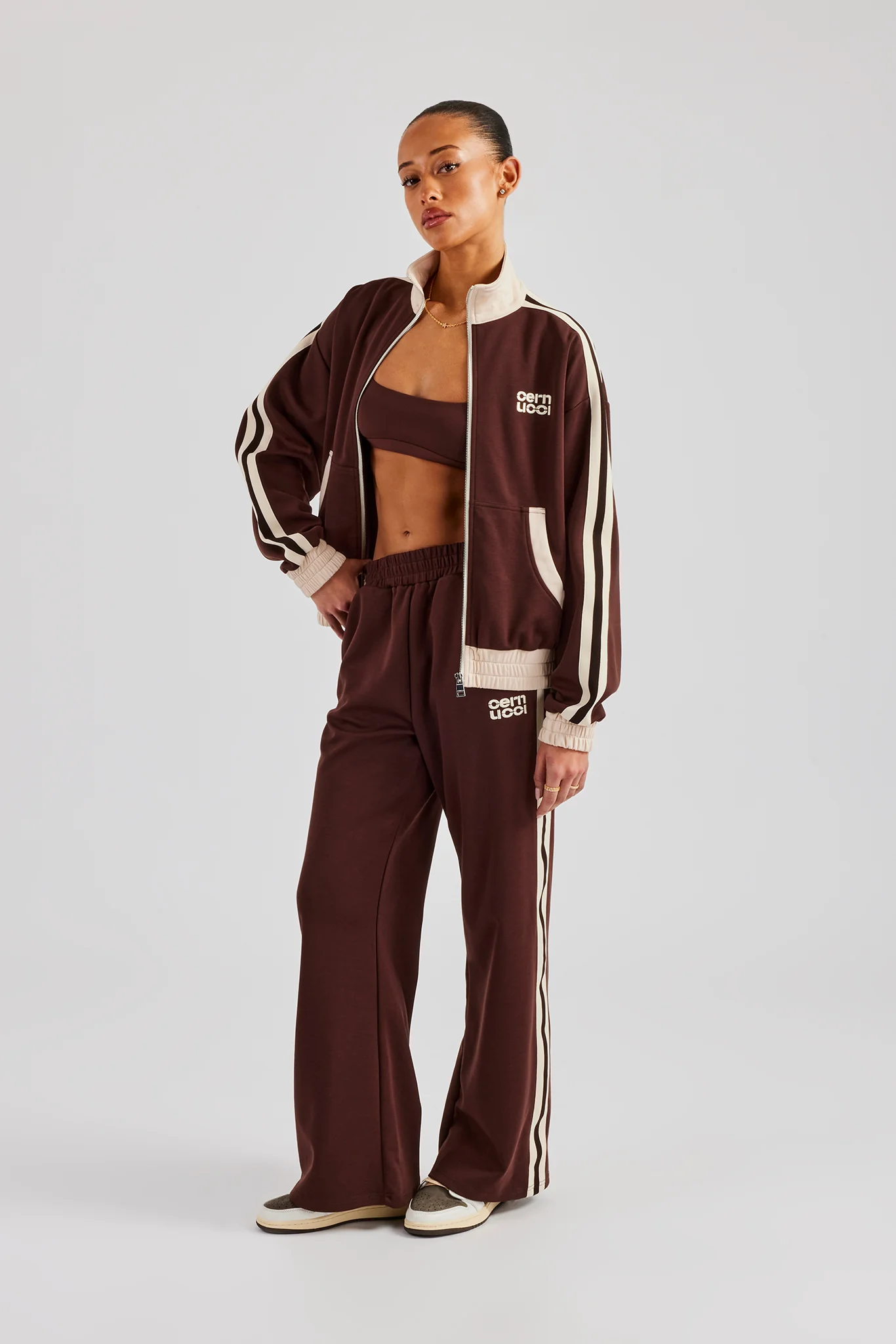 Colour Block Track Jacket & Pant - Chocolate - Image 2