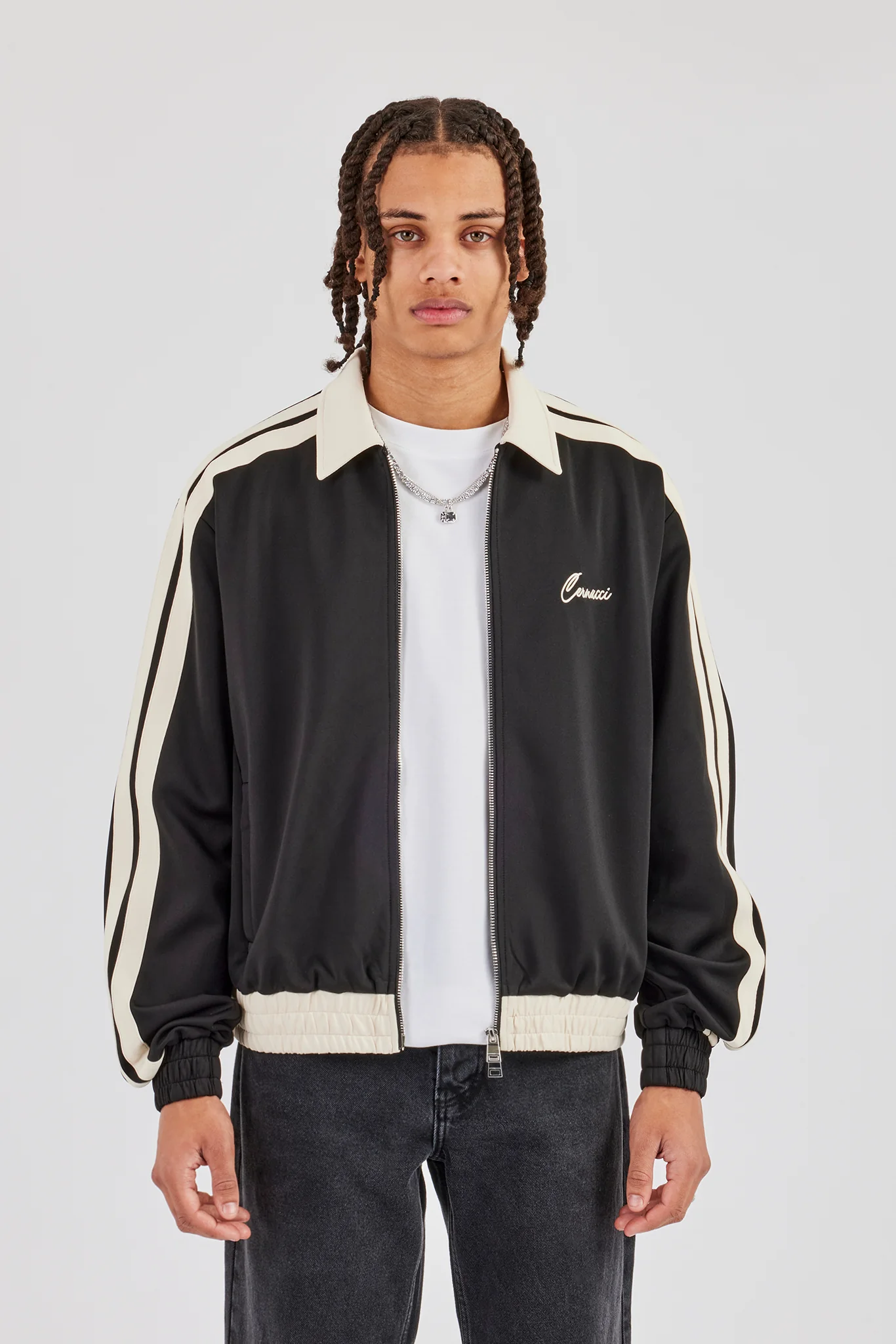 Contrast Collar Taping Jacket - Black