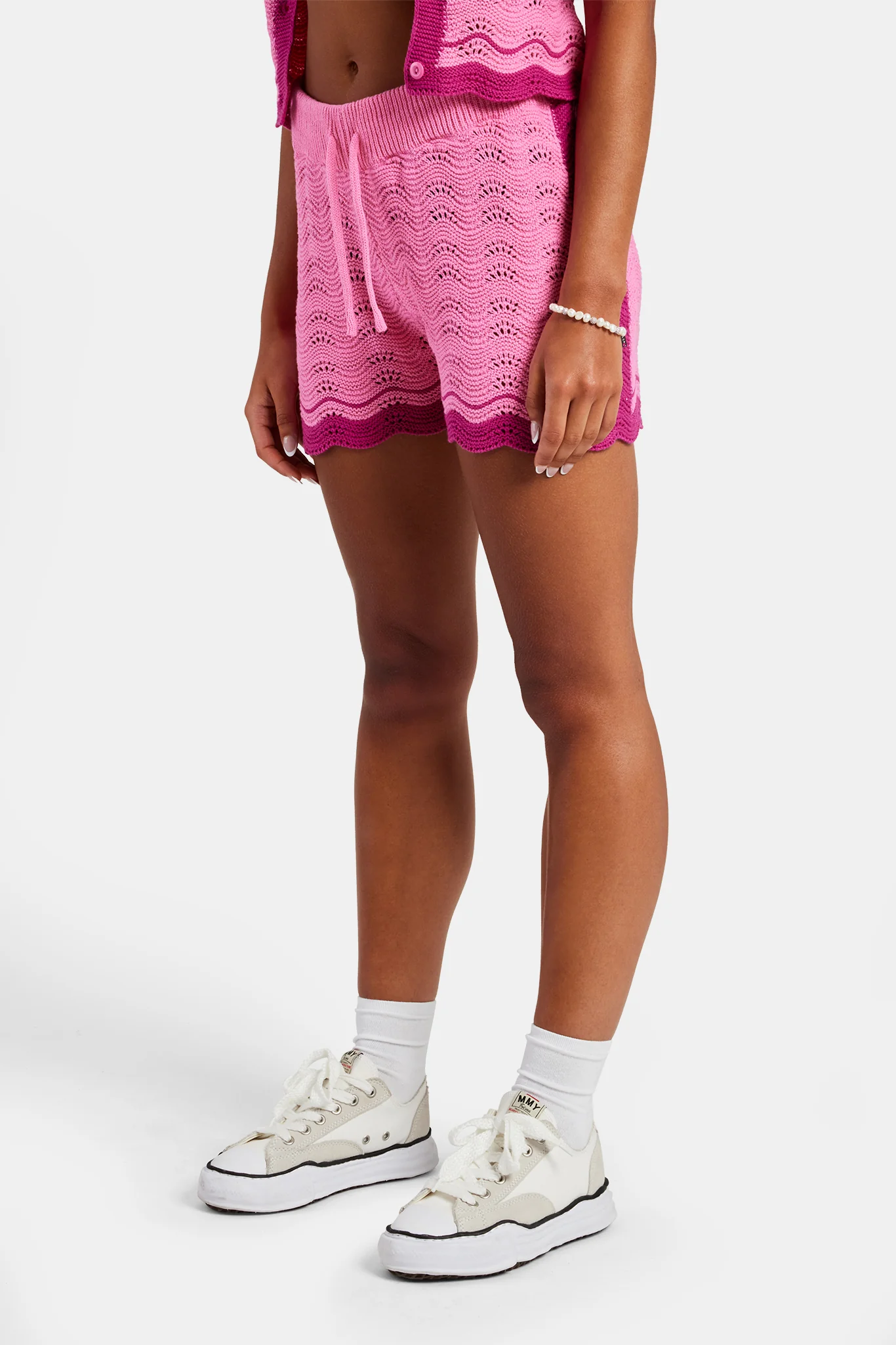 Contrast Crochet Knitted Short - Pink - Image 2