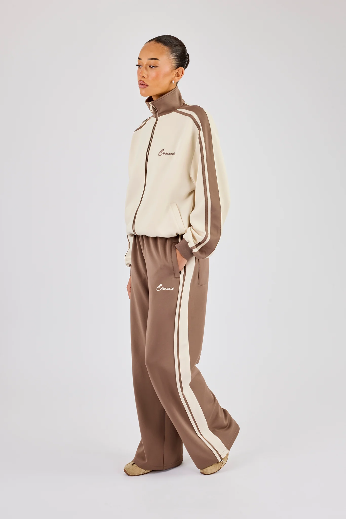 Contrast Detail Track Pant - Taupe - Image 4