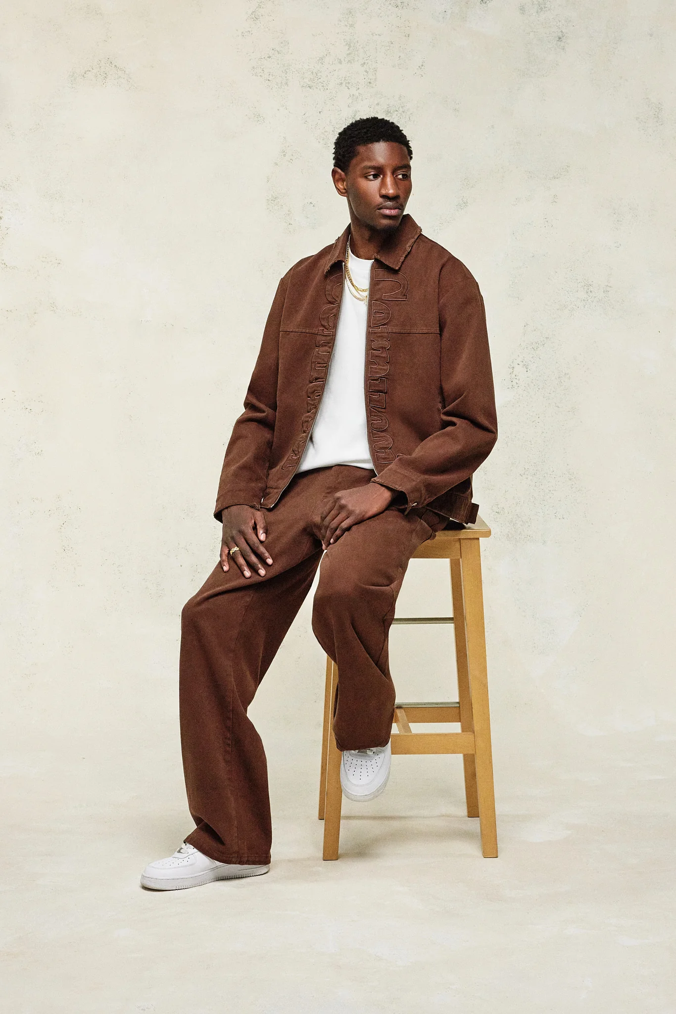 Contrast Logo Twill Harrington Jacket - Chocolate - Image 2