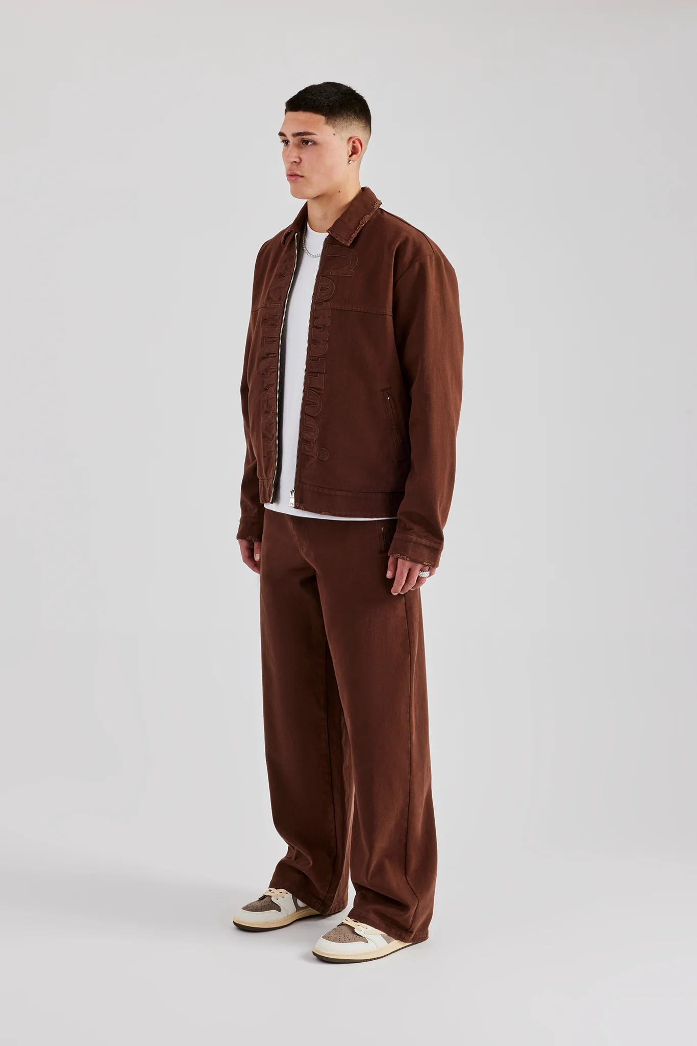 Contrast Logo Twill Harrington Jacket & Trouser - Chocolate - Image 3
