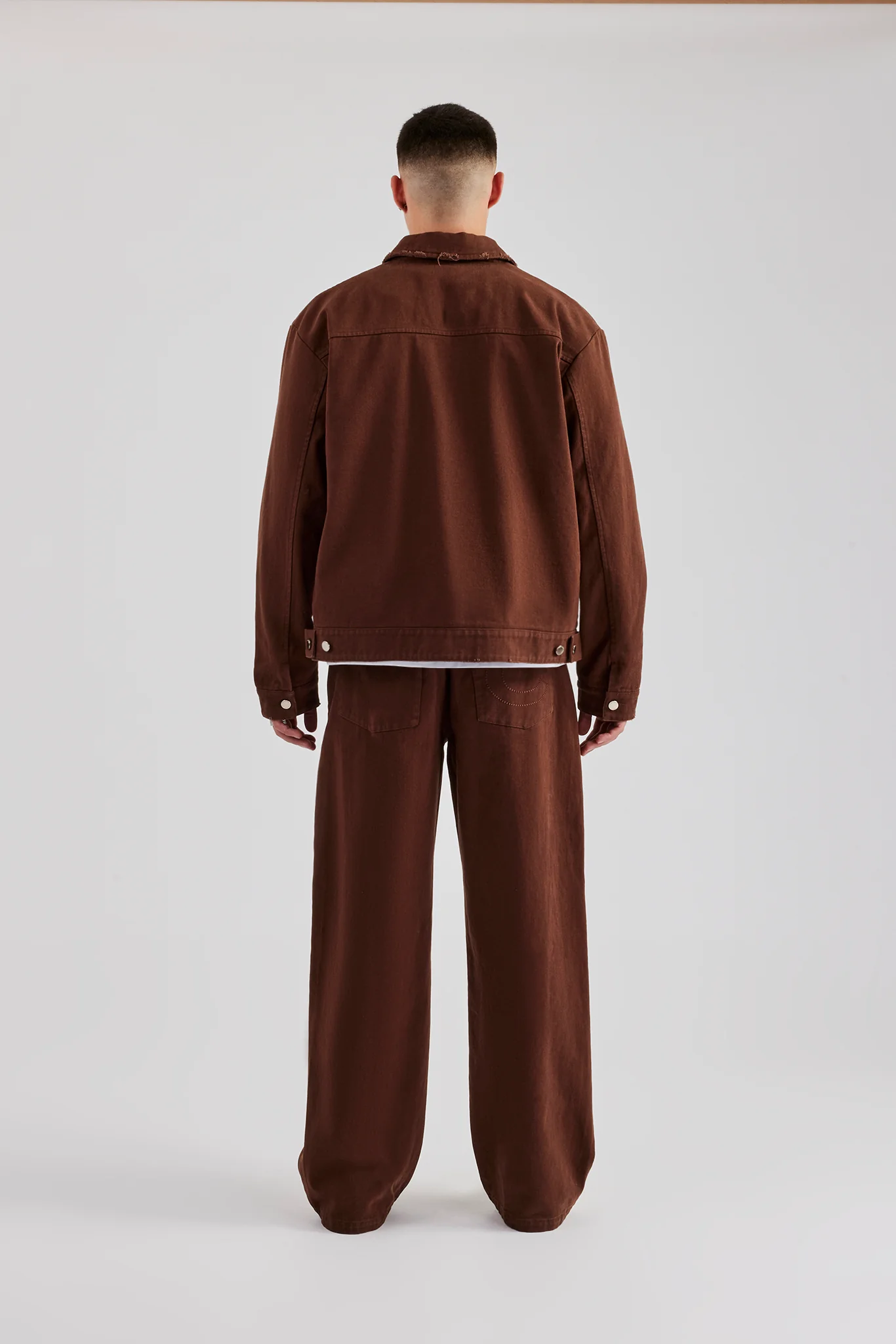 Contrast Logo Twill Harrington Jacket & Trouser - Chocolate - Image 4