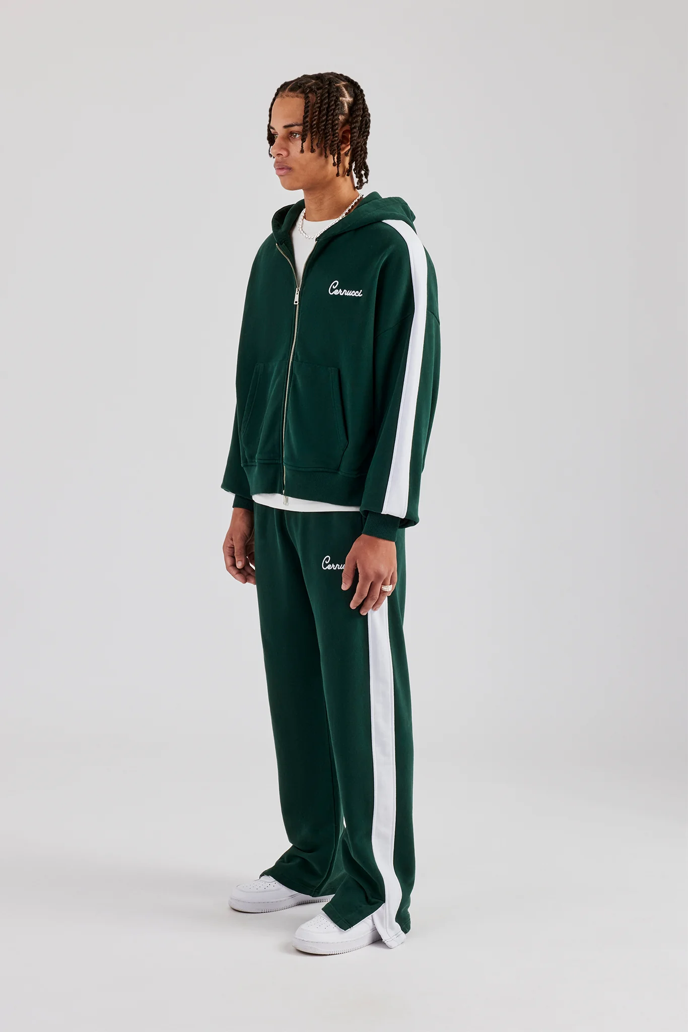 Contrast Panel Boxy Zip Through Tracksuit - Forest Green - Image 2