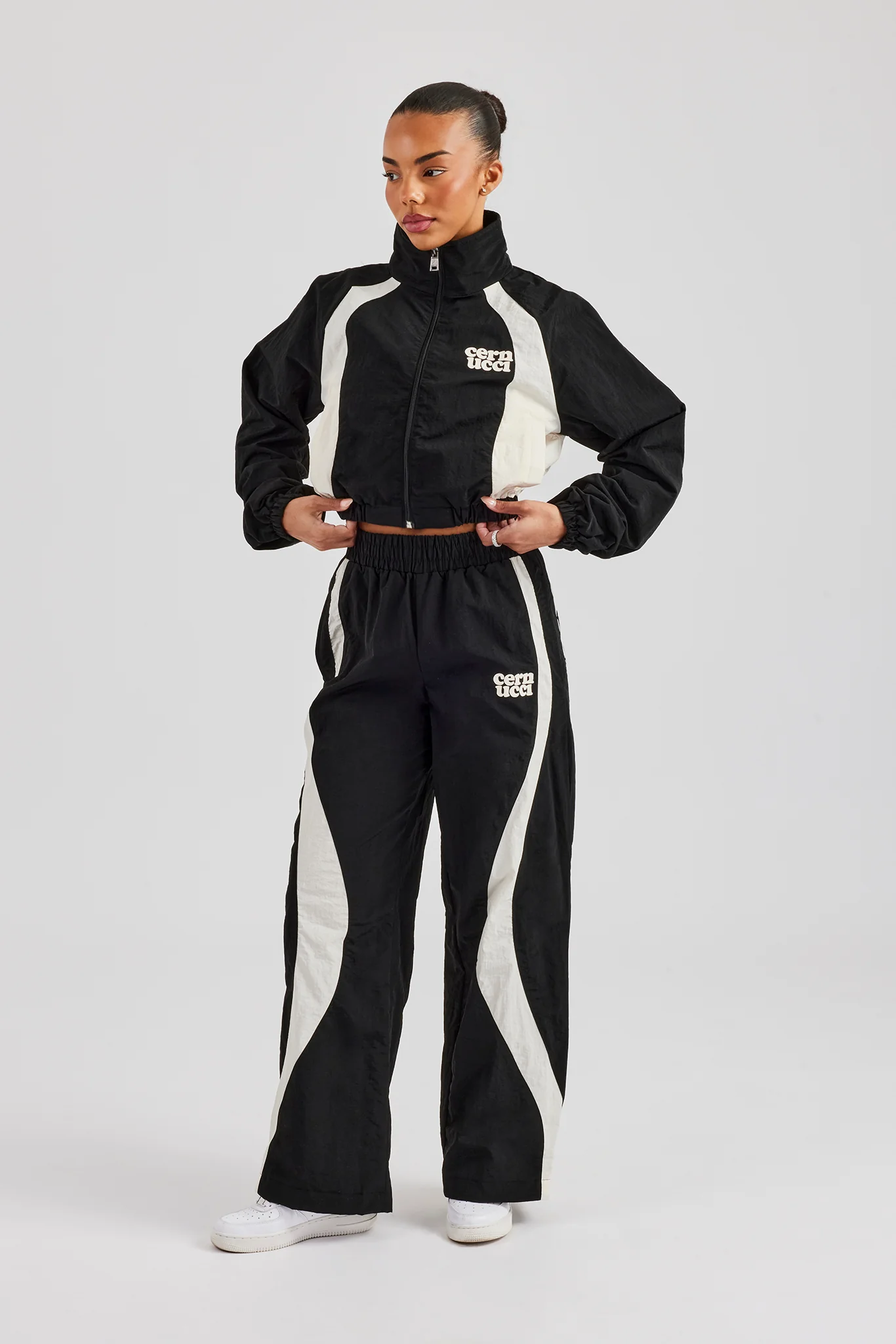 Contrast Panel Nylon Wide Leg Trouser - Black - Image 3