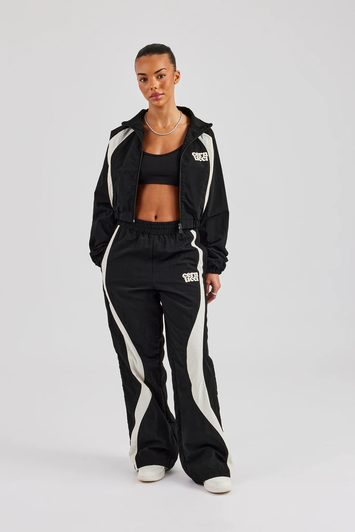 Contrast Panel Nylon Zip Through Tracksuit - Black - Image 6