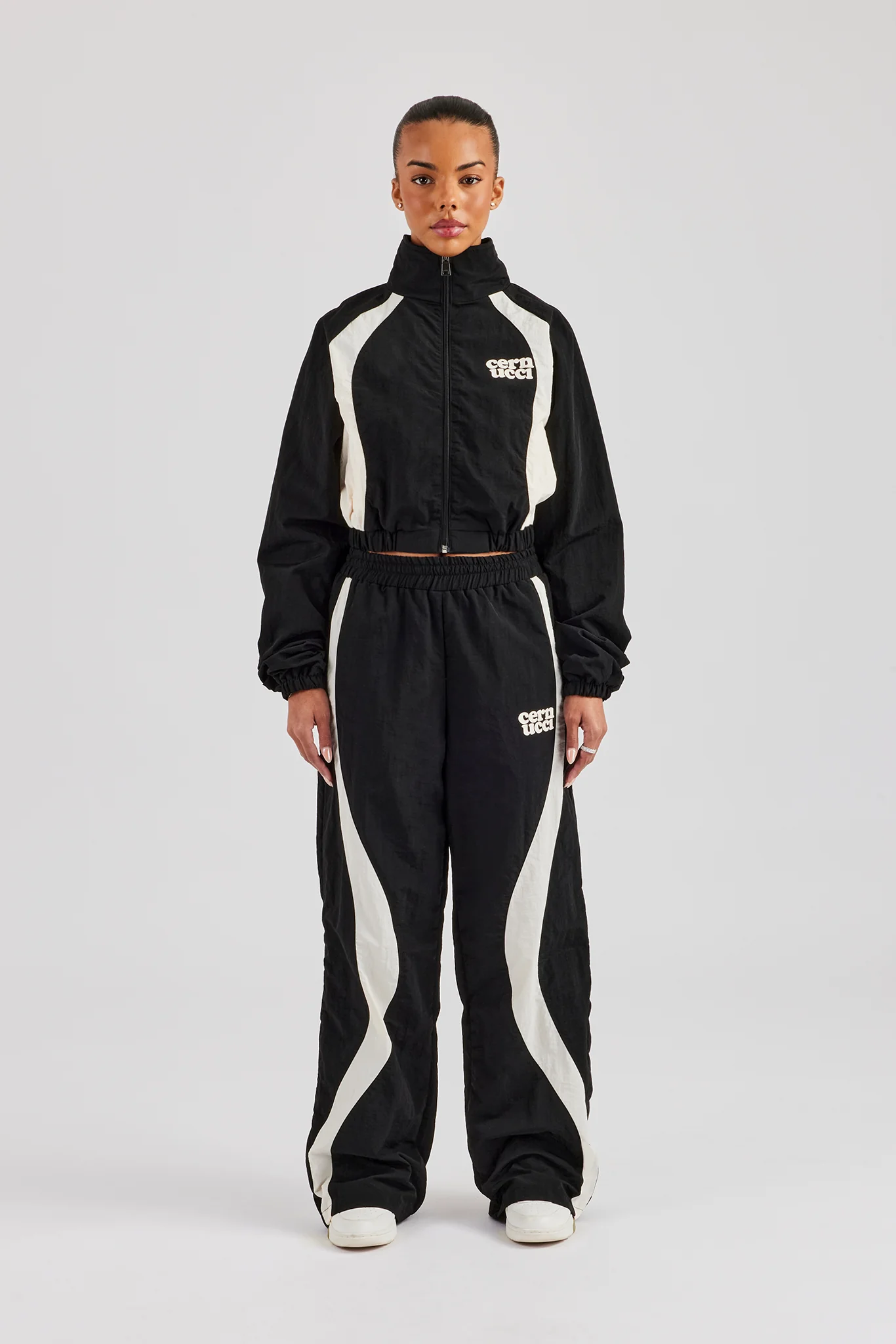 Contrast Panel Nylon Zip Through Tracksuit - Black - Image 7