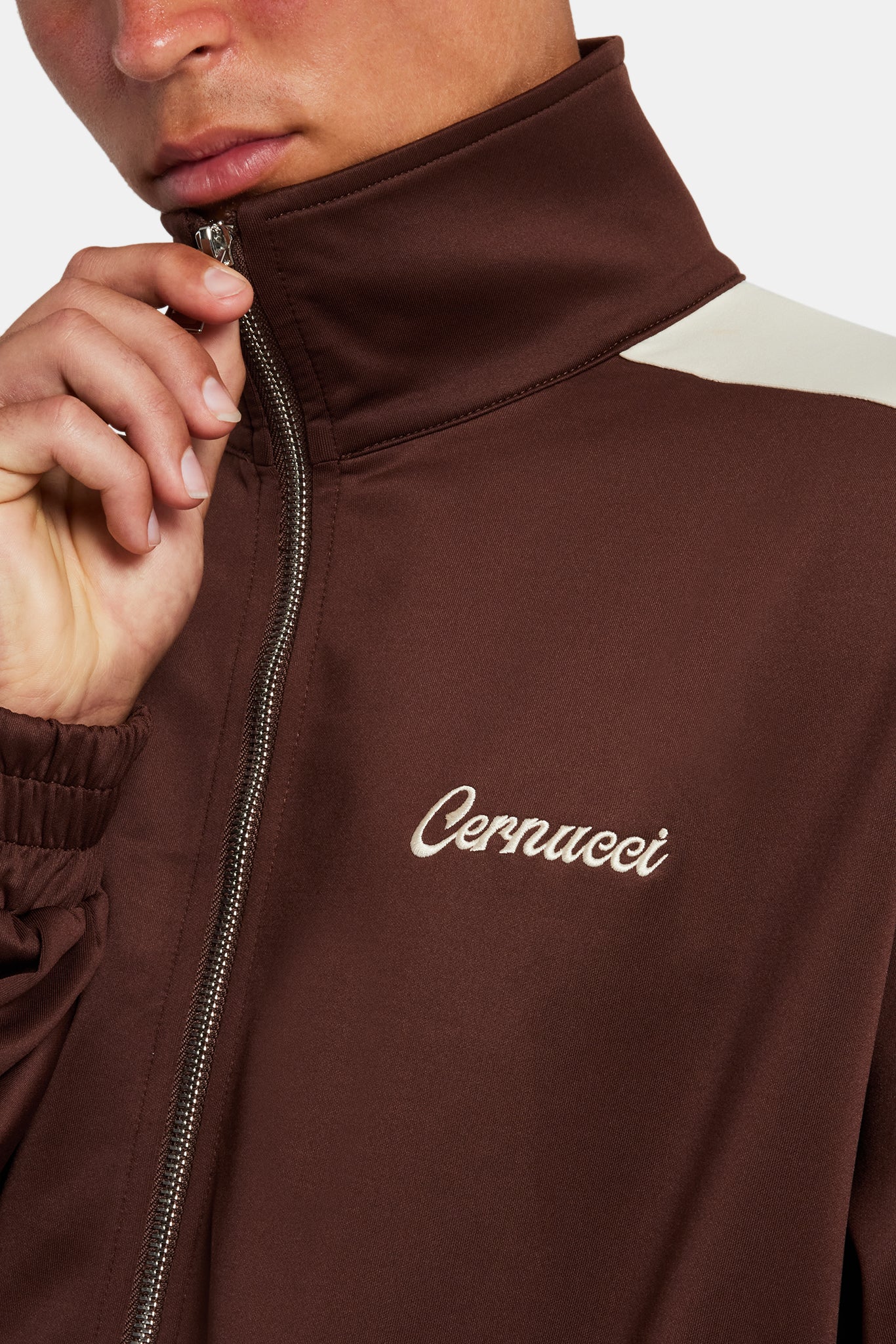 Contrast Panel Track Jacket - Chocolate - Image 3