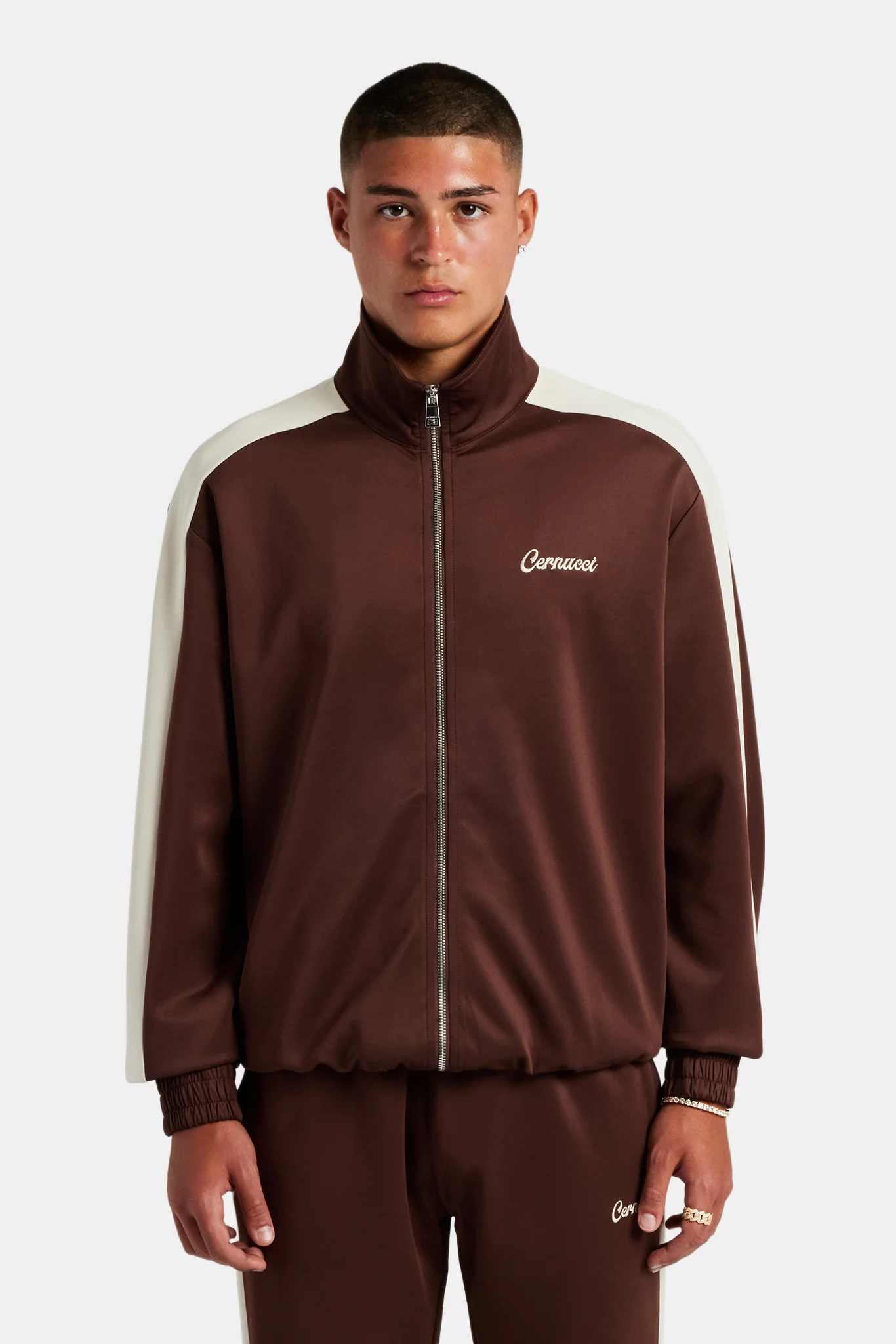 Contrast Panel Track Jacket - Chocolate - Image 4