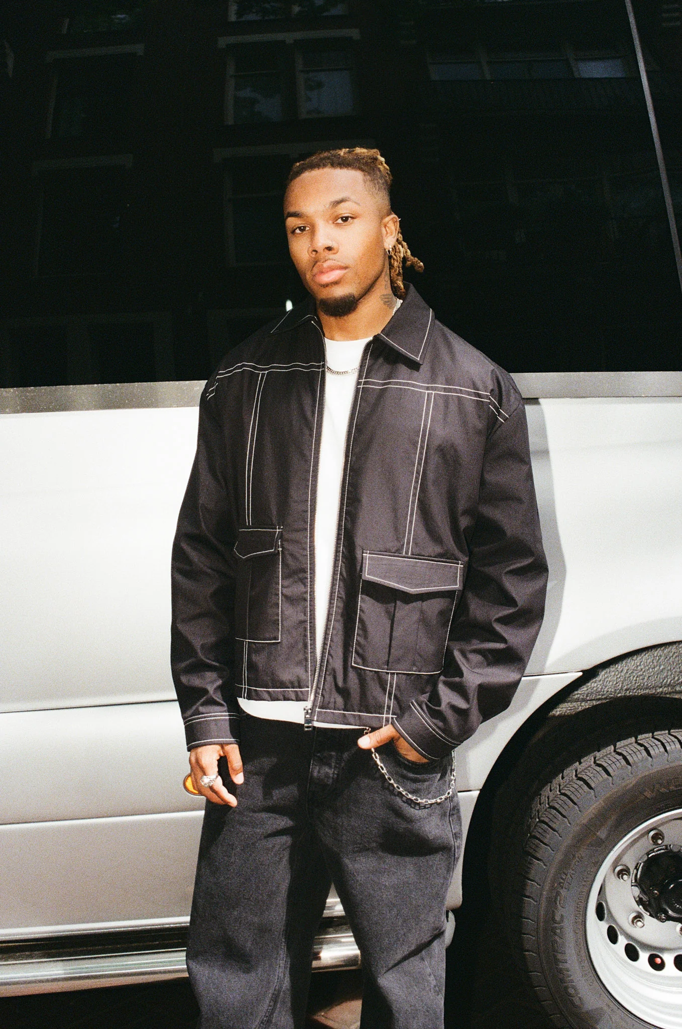 Contrast Stitch Utility Jacket - Black - Image 2