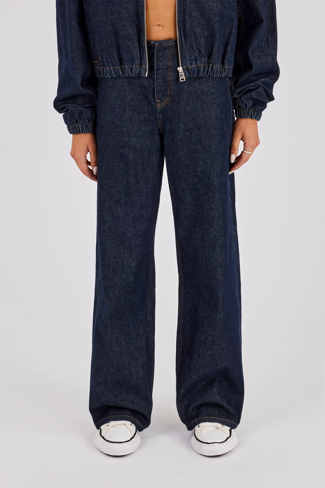 Contrast Stitch Waistband Detail Jean - Indigo - Image 3