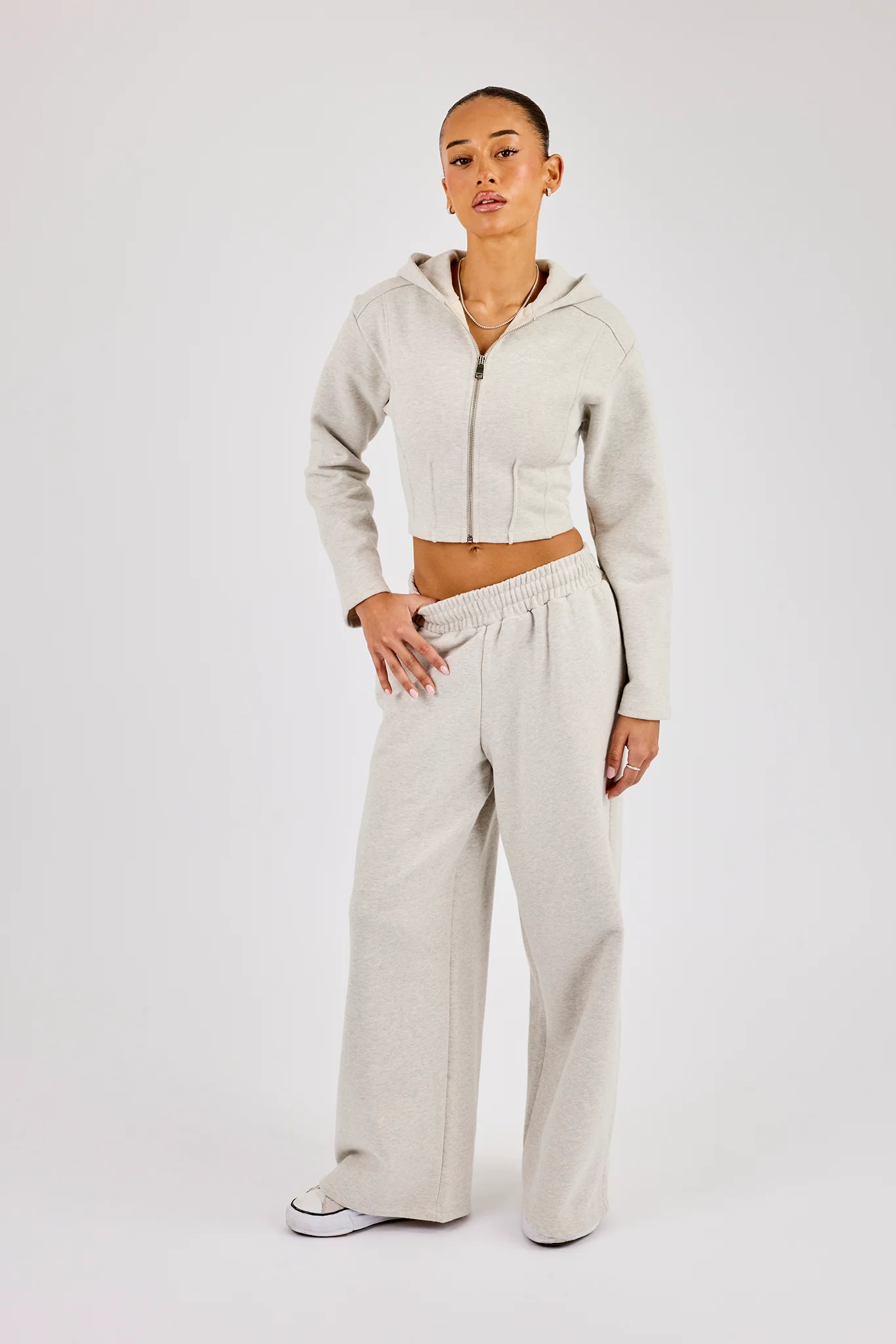 Corset Fitted Zip Hoodie & Super Baggy Jogger - Ash Grey - Image 2