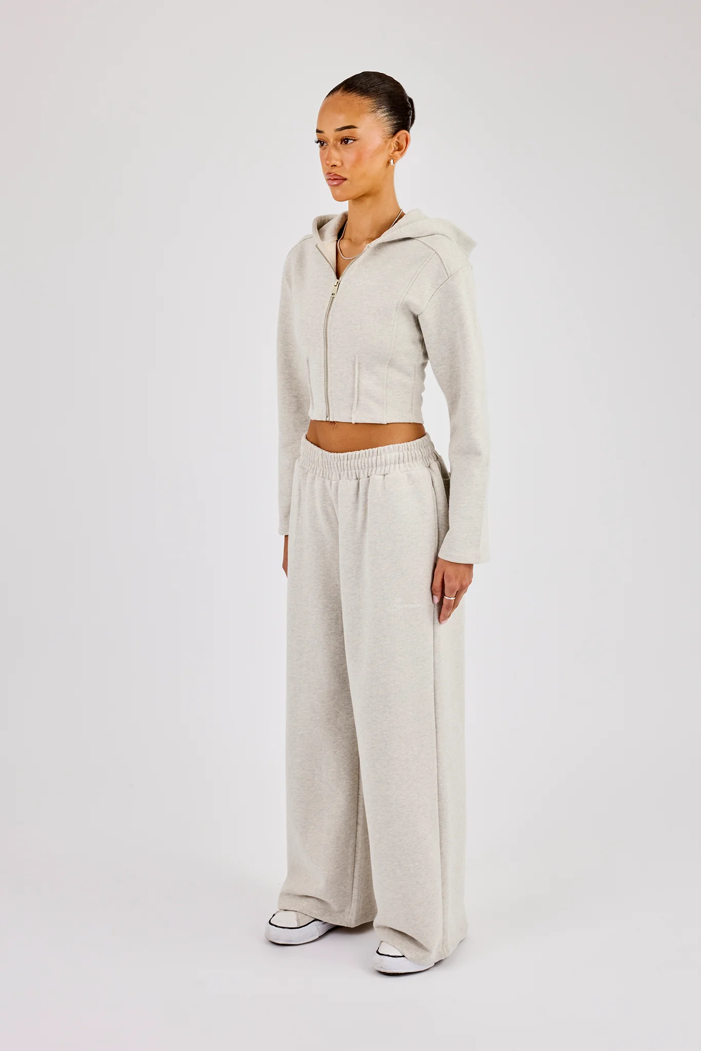 Corset Fitted Zip Hoodie & Super Baggy Jogger - Ash Grey - Image 3