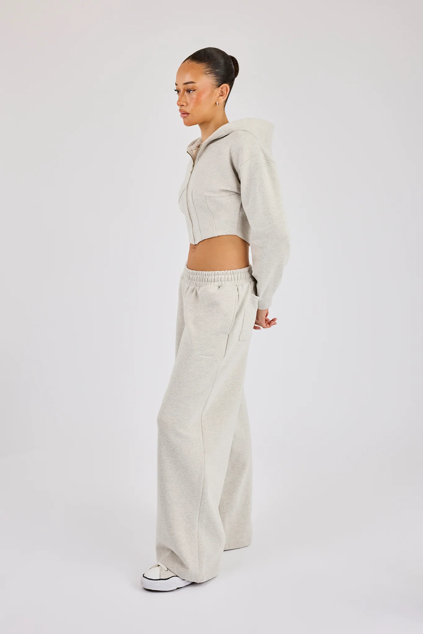 Corset Zip Through Hoodie & Super Baggy Wide Leg Jogger - Ash Grey - Image 2