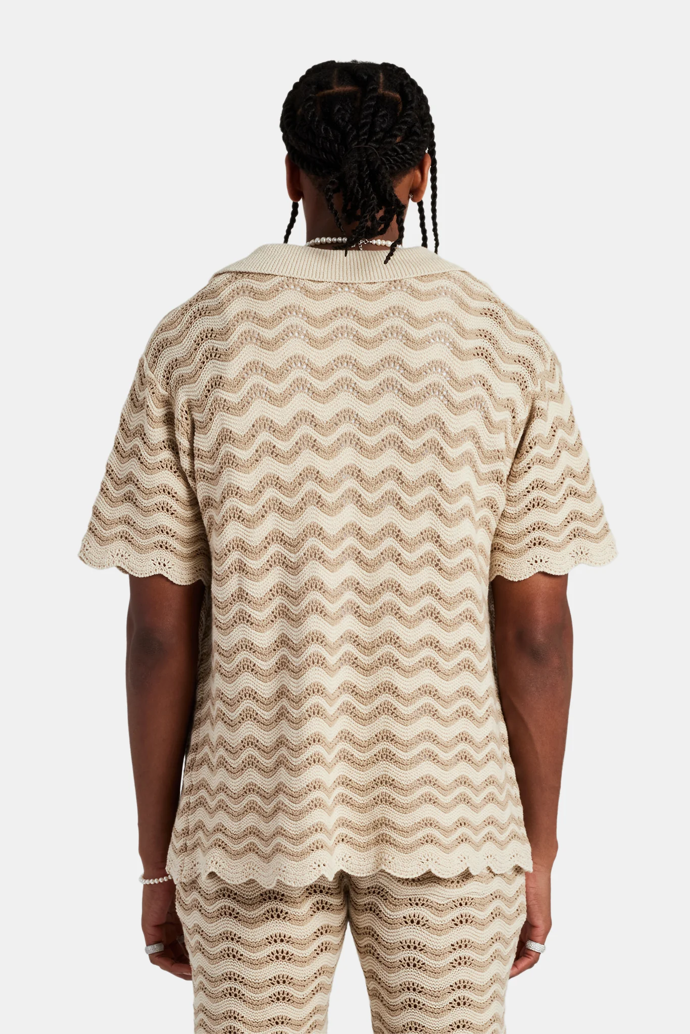 Crochet Knitted Embroidered Shirt - Beige - Image 4