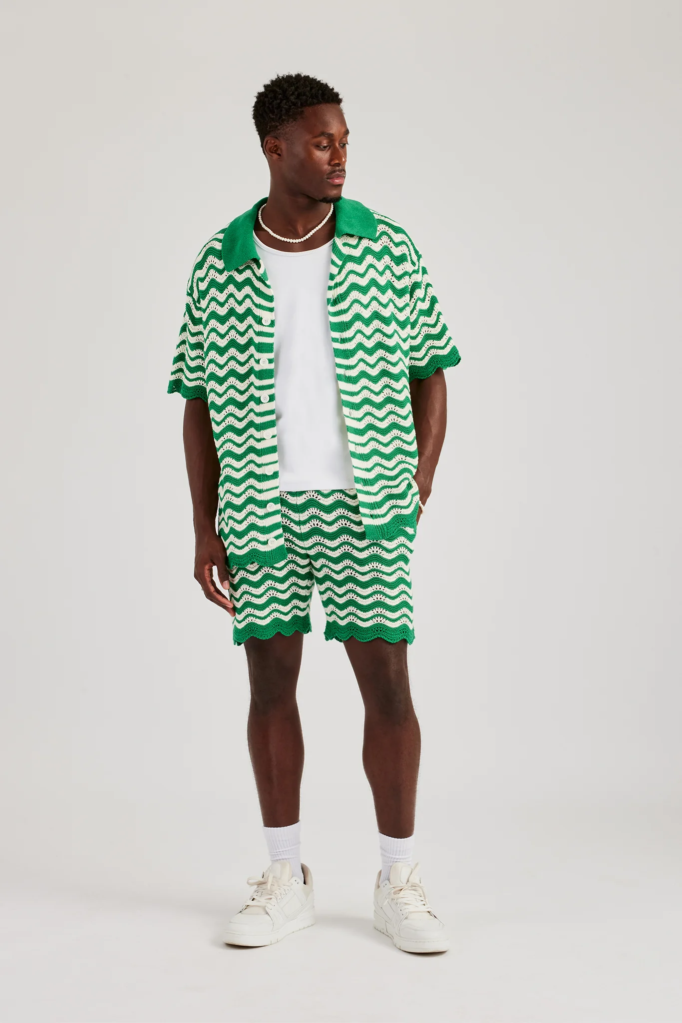 Crochet Knitted Embroidered Shirt - Green - Image 2