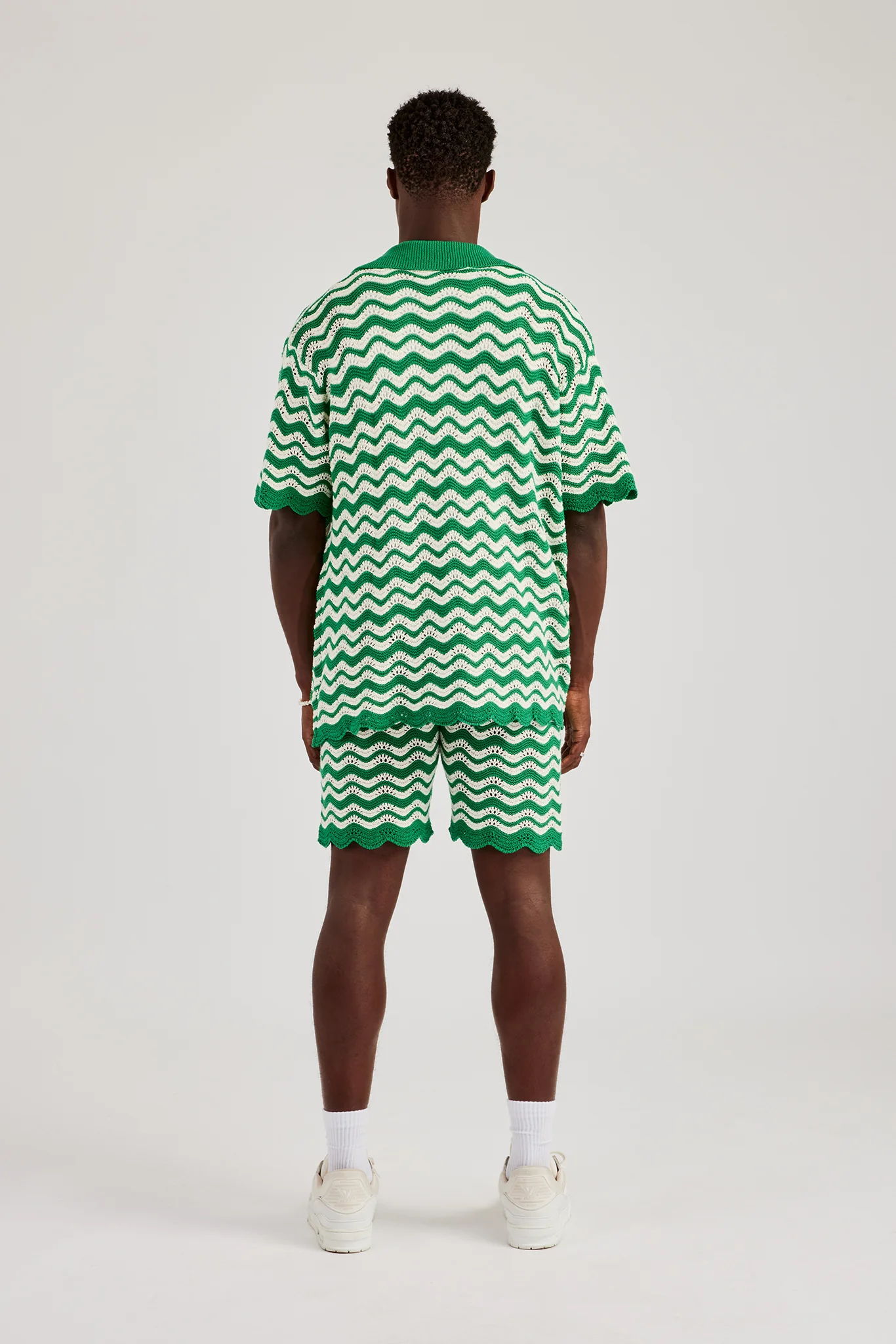 Crochet Knitted Embroidered Shirt & Short Set - Green - Image 2