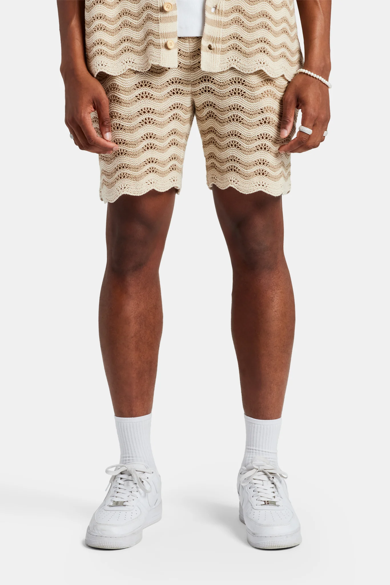 Crochet Knitted Embroidered Short - Beige - Image 3