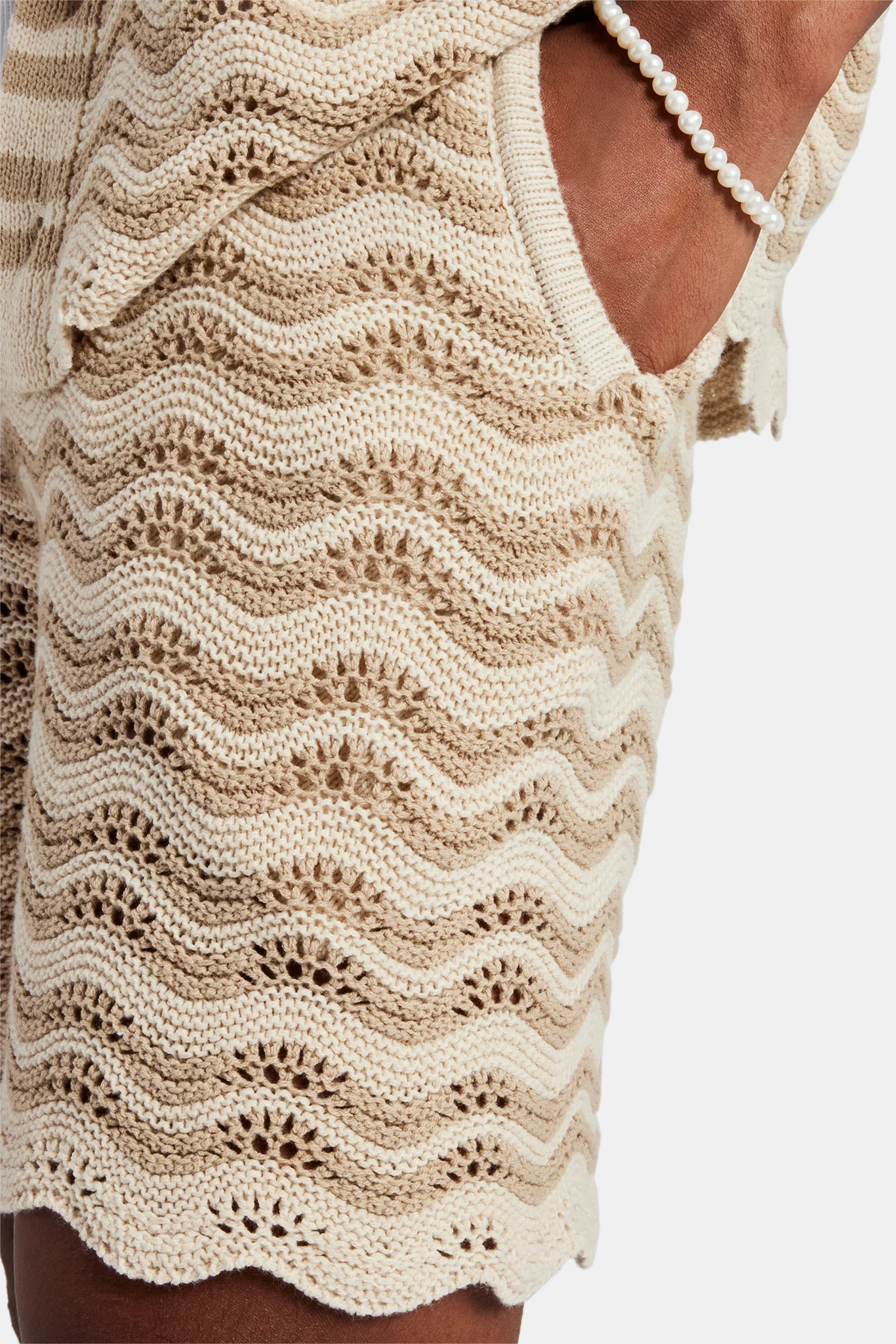 Crochet Knitted Embroidered Short - Beige - Image 4