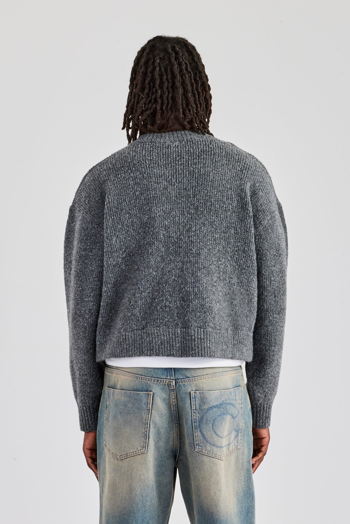 Cropped Boxy Knitted Bomber - Charcoal - Image 2