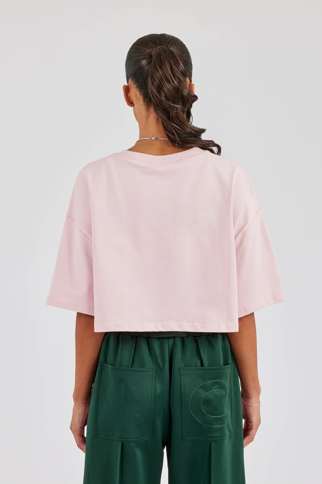 Cropped Embroidered T-Shirt - Light Pink - Image 4
